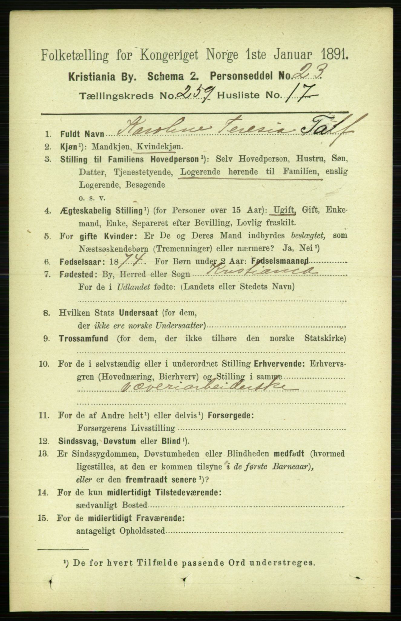 RA, 1891 census for 0301 Kristiania, 1891, p. 157650