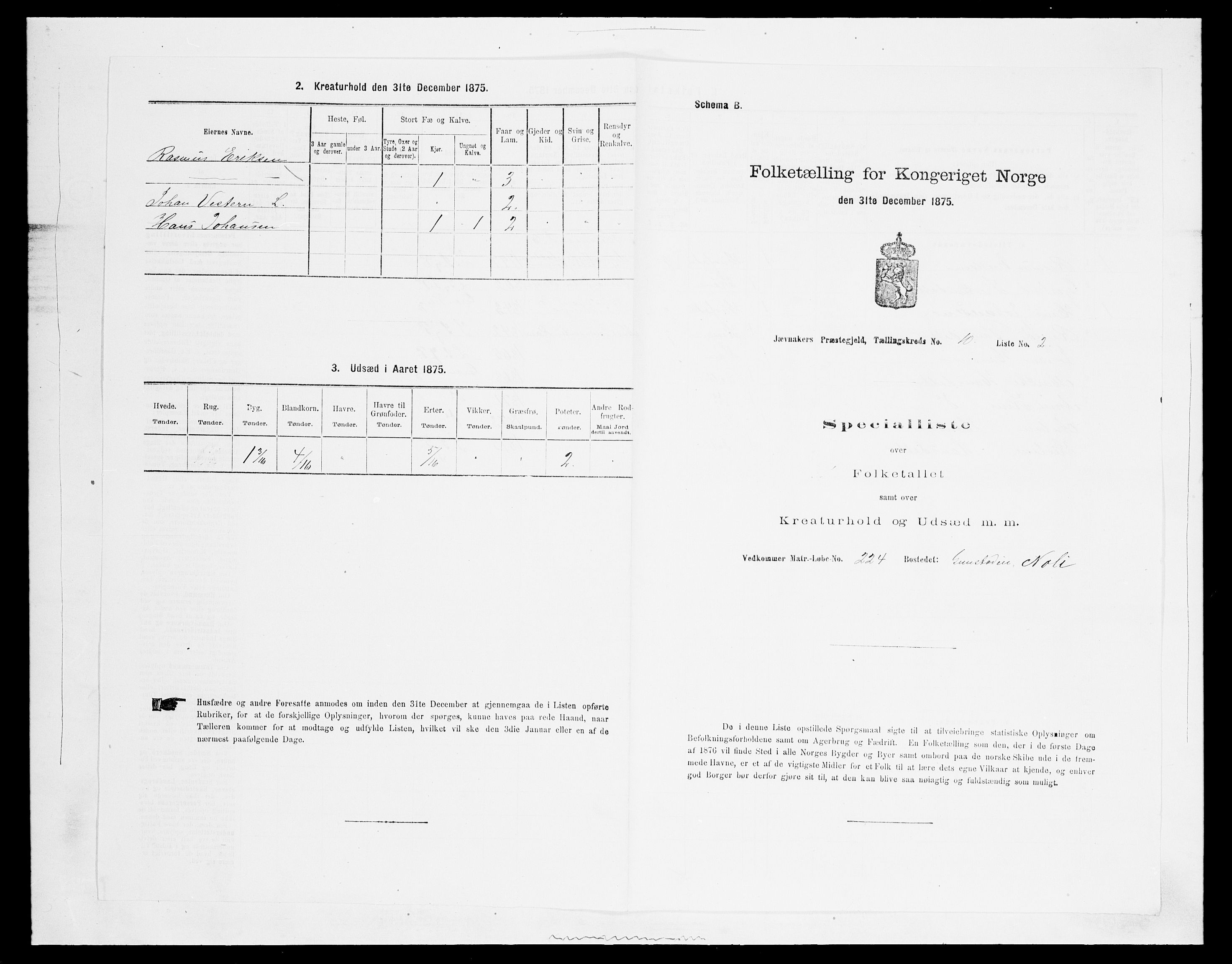 SAH, 1875 census for 0532P Jevnaker, 1875, p. 1708