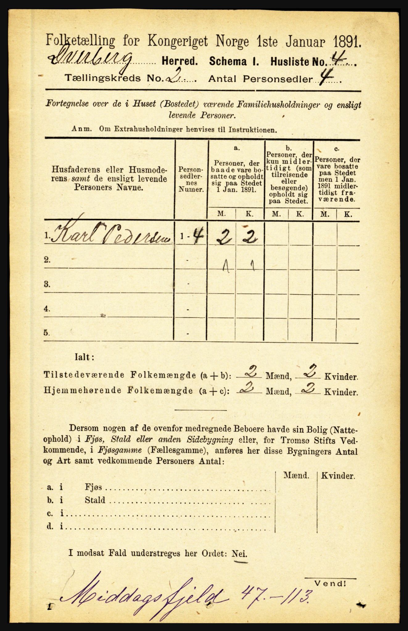 RA, 1891 census for 1872 Dverberg, 1891, p. 581