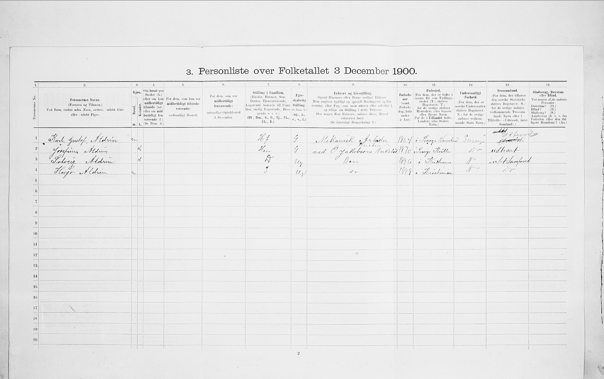 SAO, 1900 census for Kristiania, 1900, p. 101520