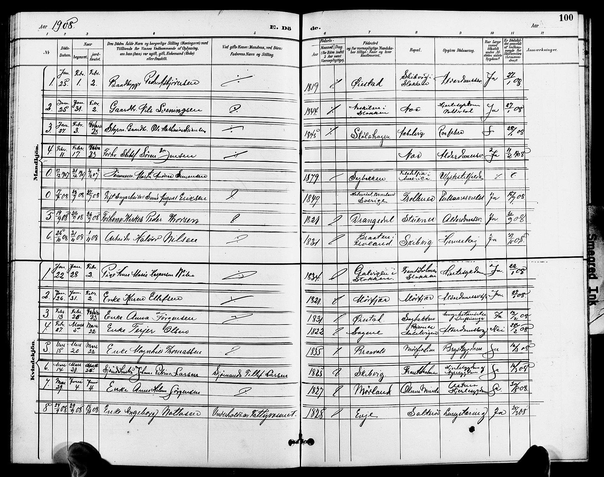 Austre Moland sokneprestkontor, SAK/1111-0001/F/Fb/Fbb/L0002: Parish register (copy) no. B 2, 1894-1918, p. 100
