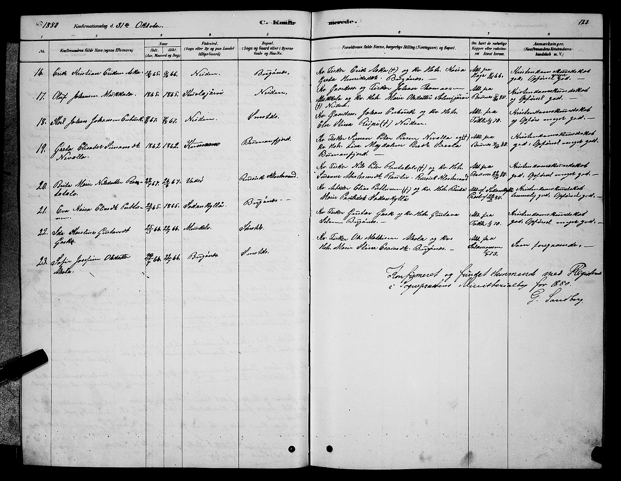 Sør-Varanger sokneprestkontor, SATØ/S-1331/H/Hb/L0003klokker: Parish register (copy) no. 3, 1878-1891, p. 123