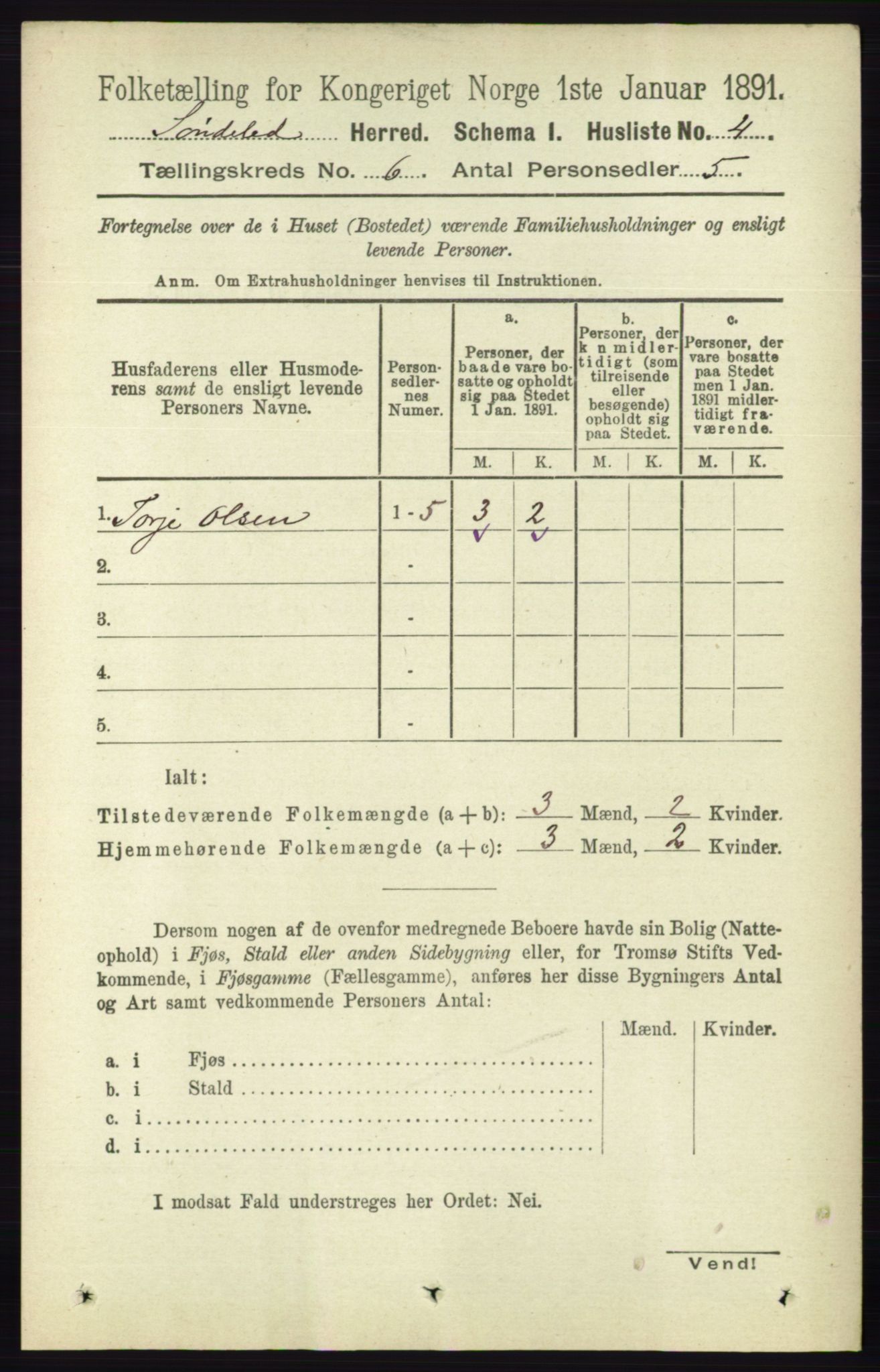 RA, 1891 census for 0913 Søndeled, 1891, p. 1745