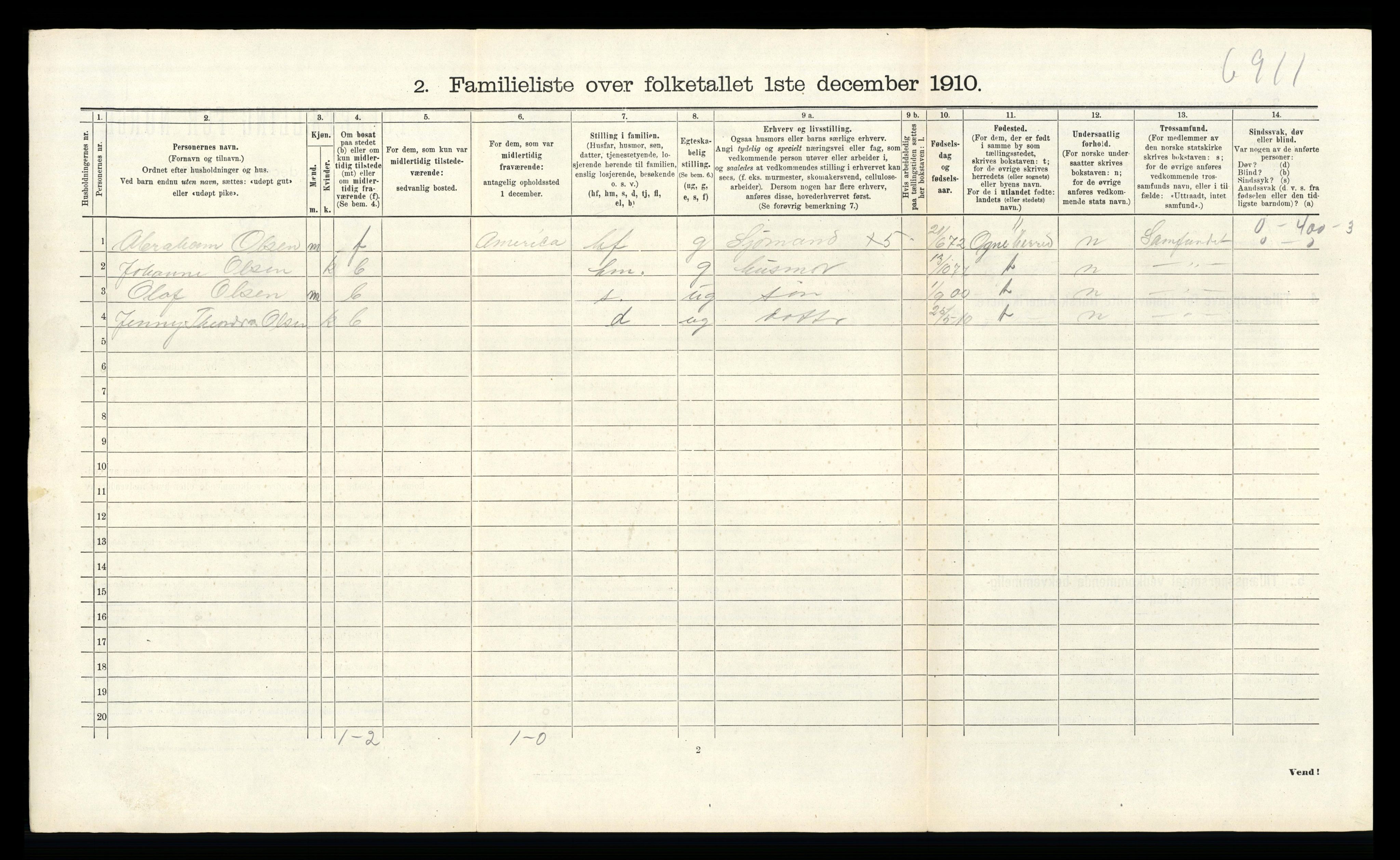 RA, 1910 census for Egersund, 1910, p. 2210