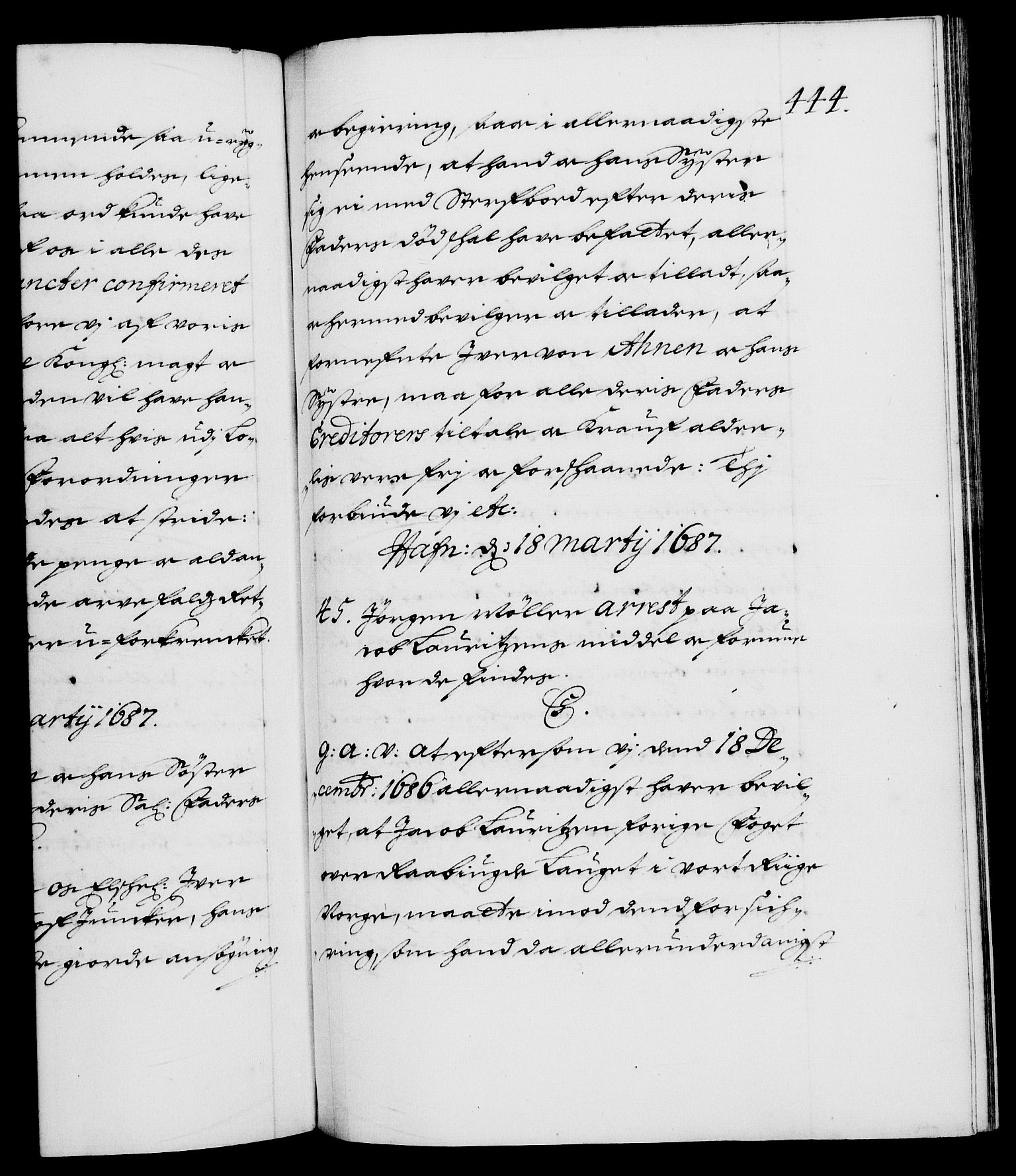 Danske Kanselli 1572-1799, AV/RA-EA-3023/F/Fc/Fca/Fcaa/L0014: Norske registre (mikrofilm), 1685-1687, p. 444a