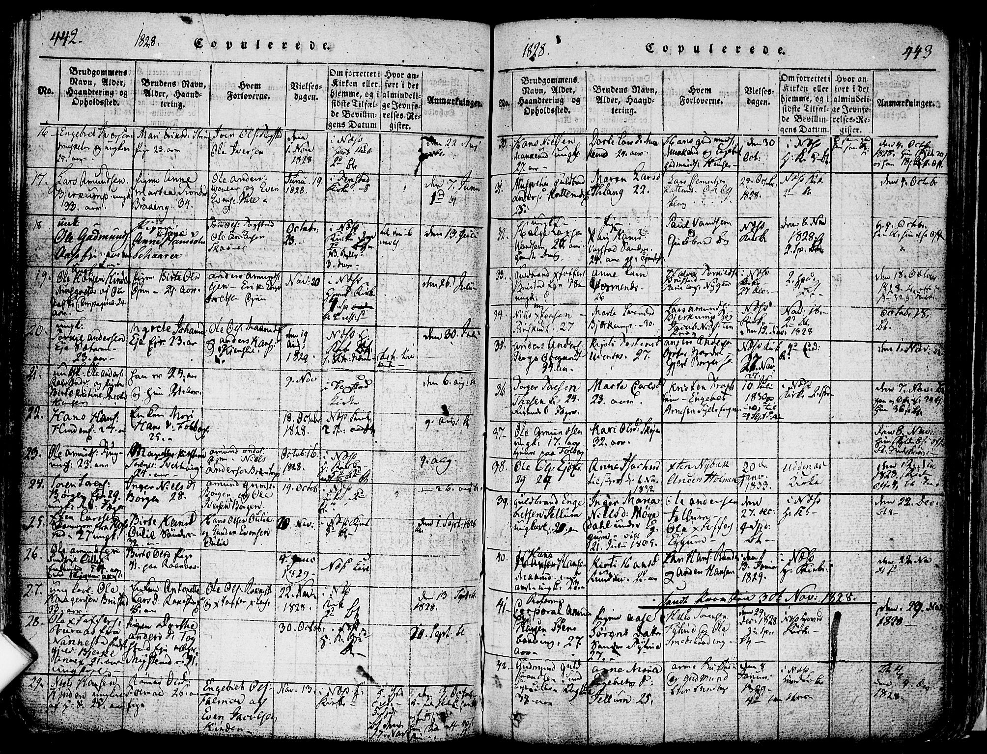 Nes prestekontor Kirkebøker, SAO/A-10410/F/Fa/L0005: Parish register (official) no. I 5, 1815-1835, p. 442-443