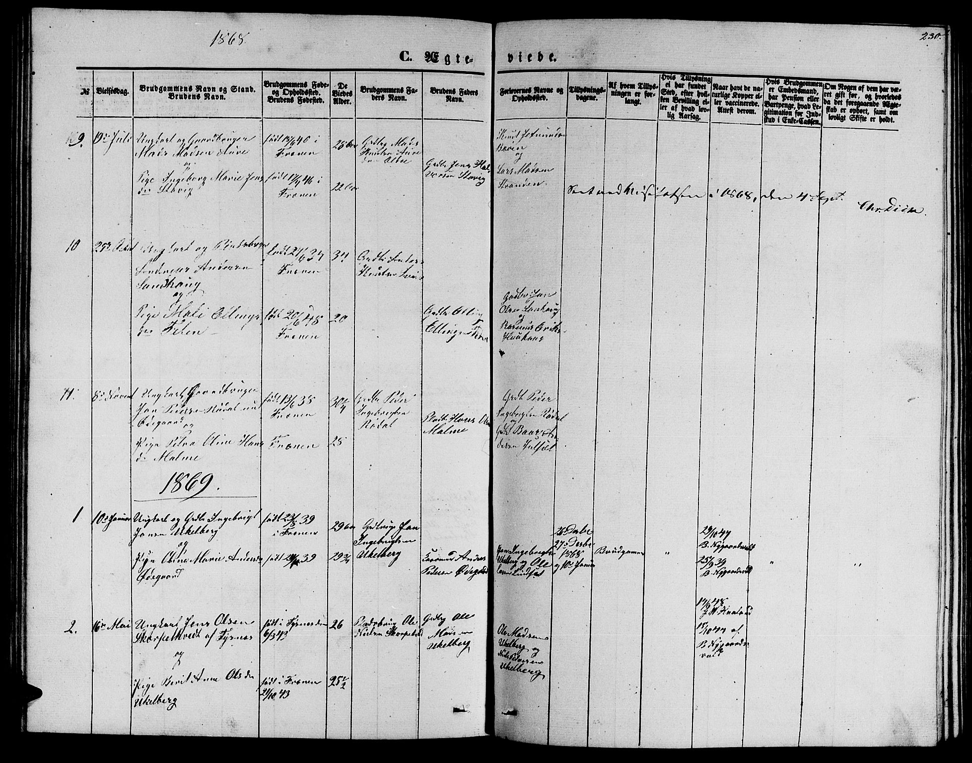 Ministerialprotokoller, klokkerbøker og fødselsregistre - Møre og Romsdal, SAT/A-1454/565/L0753: Parish register (copy) no. 565C02, 1845-1870, p. 230