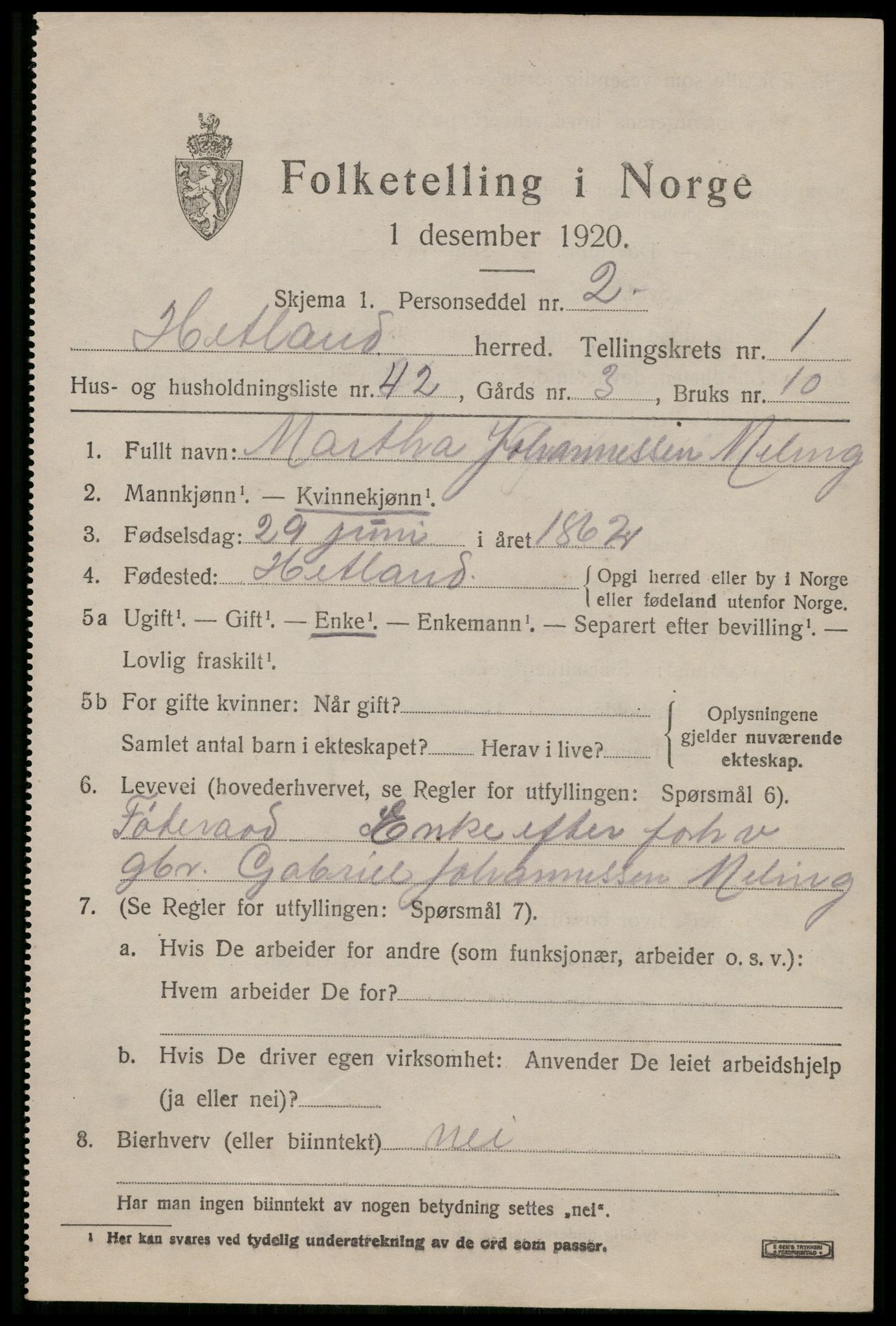 SAST, 1920 census for Hetland, 1920, p. 4003