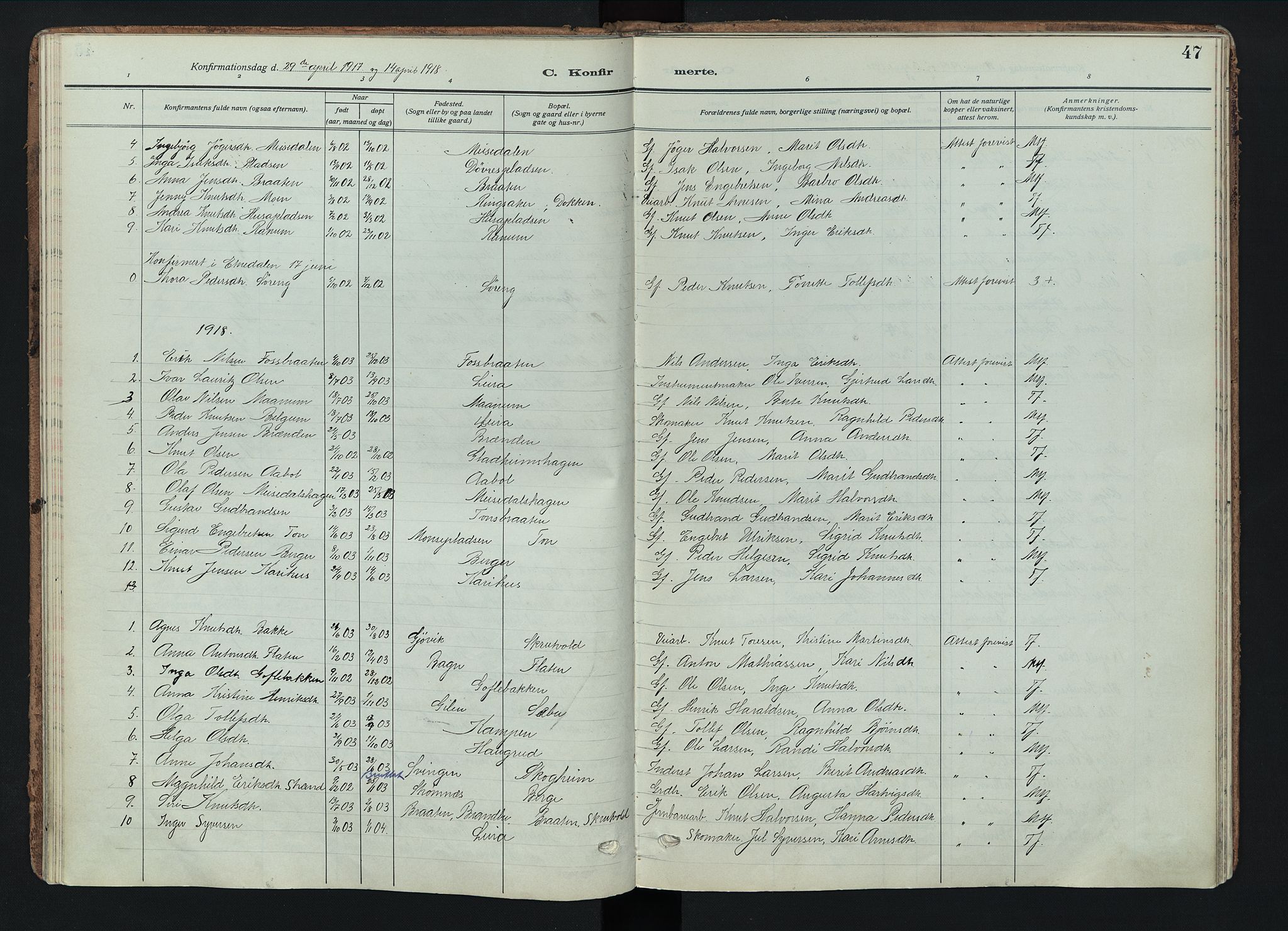 Nord-Aurdal prestekontor, AV/SAH-PREST-132/H/Ha/Haa/L0018: Parish register (official) no. 18, 1915-1935, p. 47