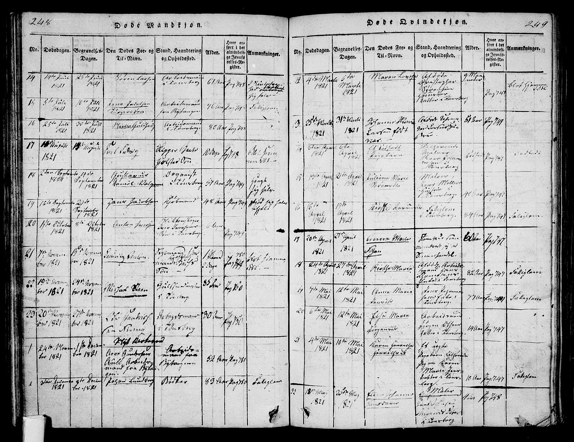 Tønsberg kirkebøker, AV/SAKO-A-330/F/Fa/L0004: Parish register (official) no. I 4, 1813-1826, p. 248-249