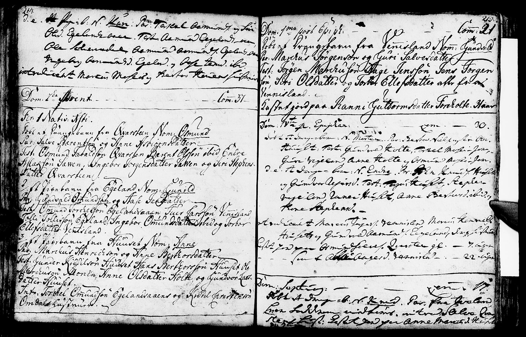 Vennesla sokneprestkontor, SAK/1111-0045/Fa/Fab/L0001: Parish register (official) no. A 1, 1741-1794, p. 214-215