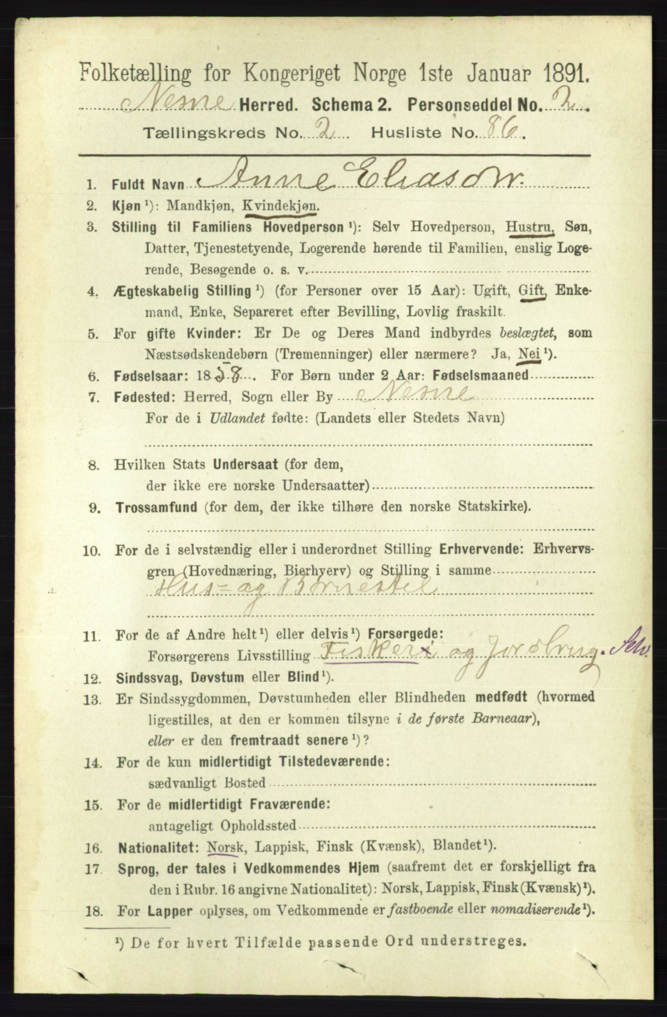 RA, 1891 census for 1828 Nesna, 1891, p. 1394