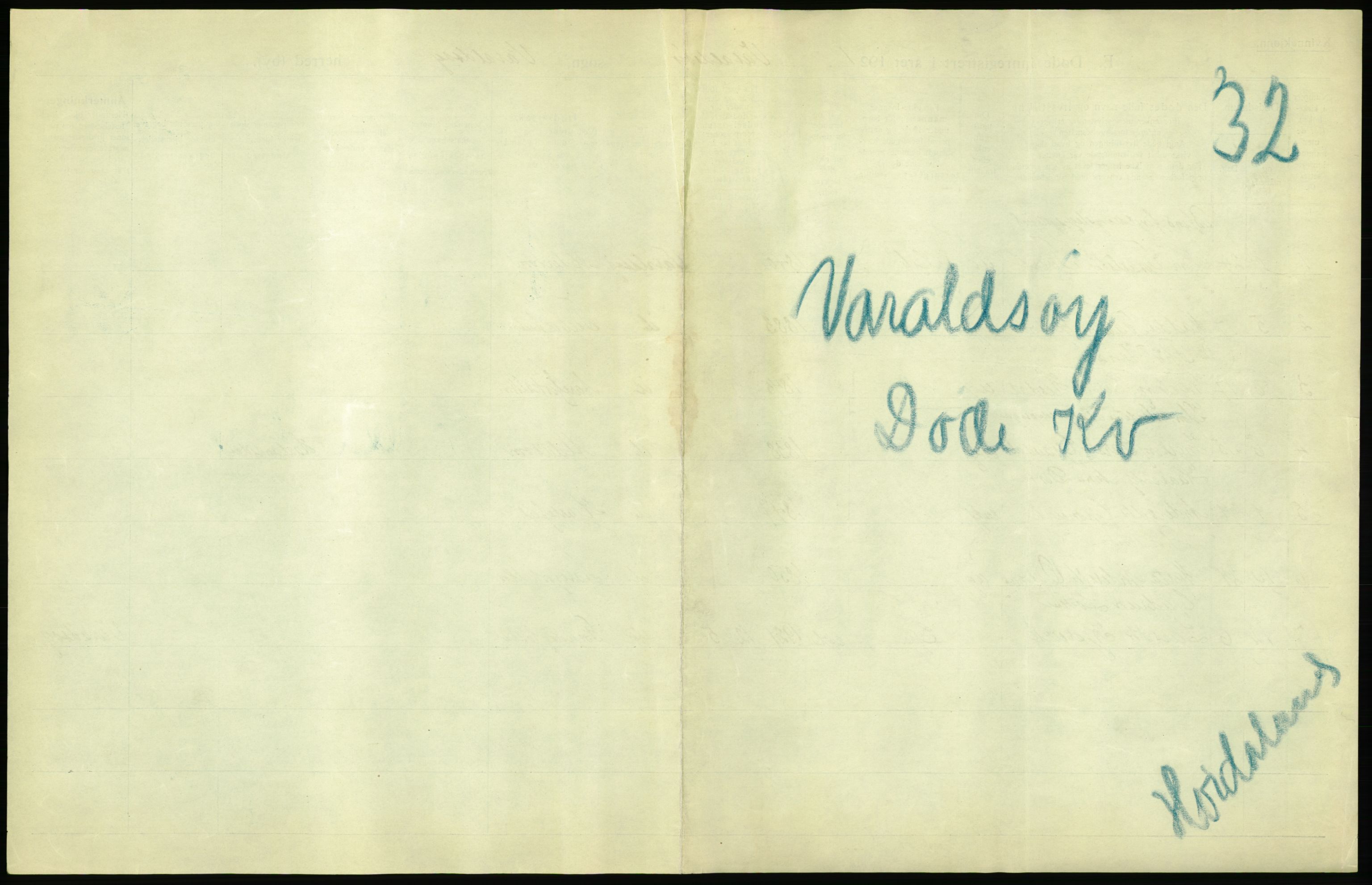 Statistisk sentralbyrå, Sosiodemografiske emner, Befolkning, RA/S-2228/D/Df/Dfc/Dfca/L0033: Hordaland fylke: Døde. Bygder., 1921, p. 1