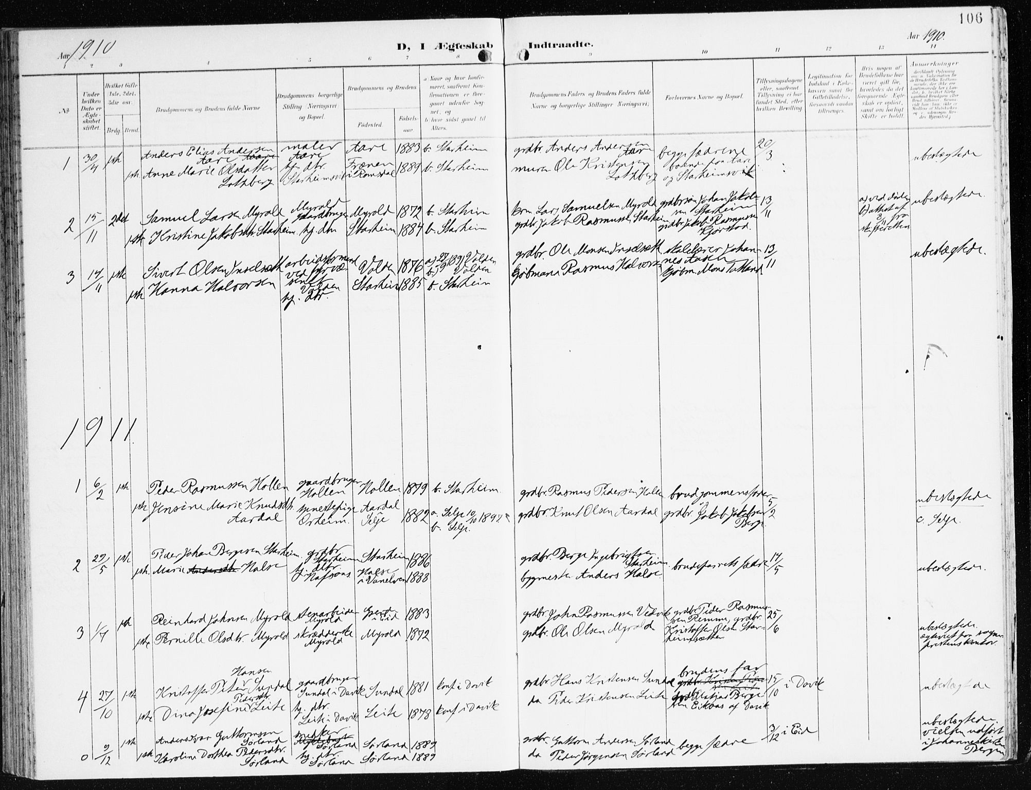 Eid sokneprestembete, AV/SAB-A-82301/H/Haa/Haac/L0002: Parish register (official) no. C 2, 1899-1927, p. 106