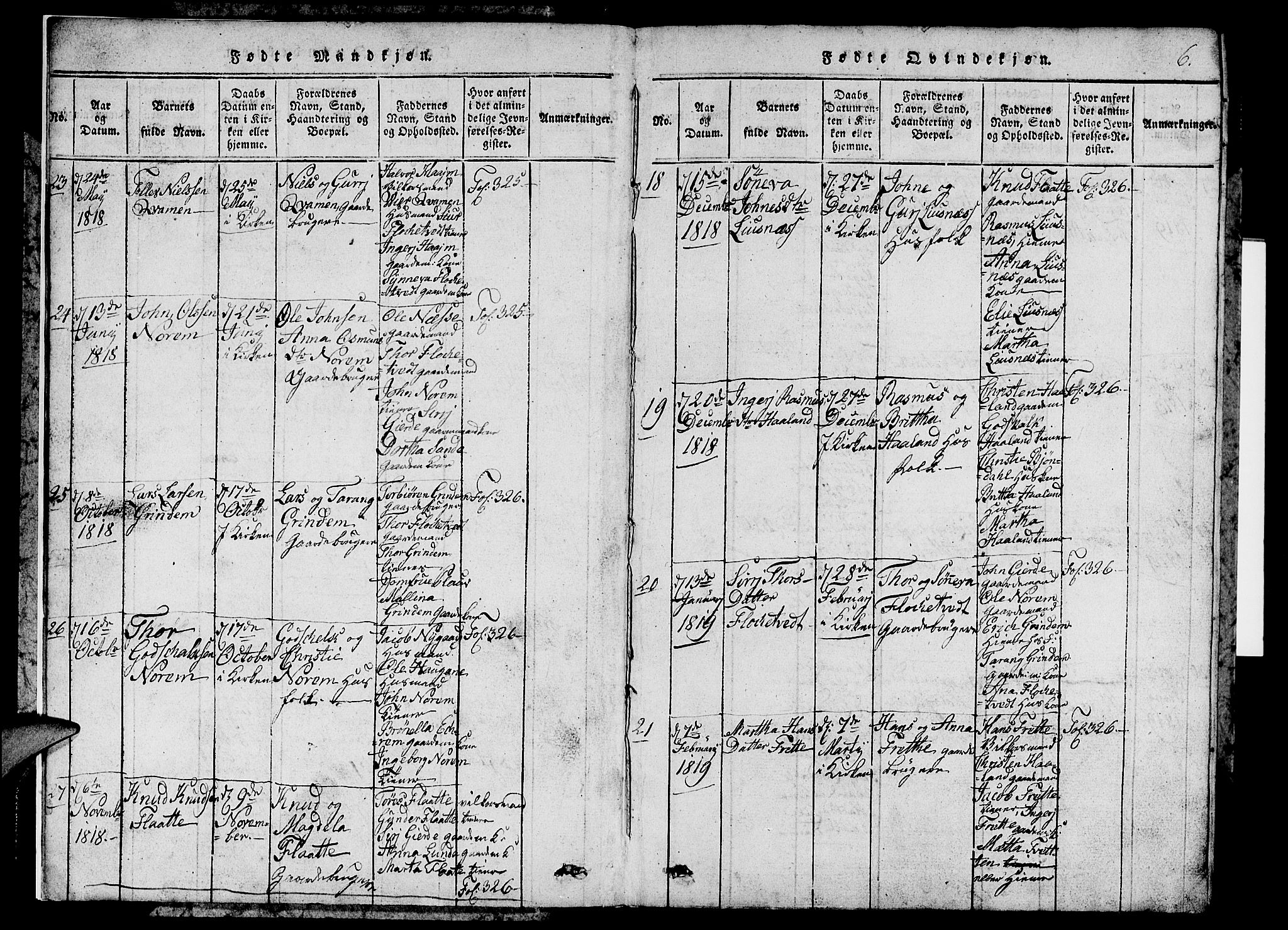 Etne sokneprestembete, SAB/A-75001/H/Hab: Parish register (copy) no. C 1, 1816-1841, p. 6