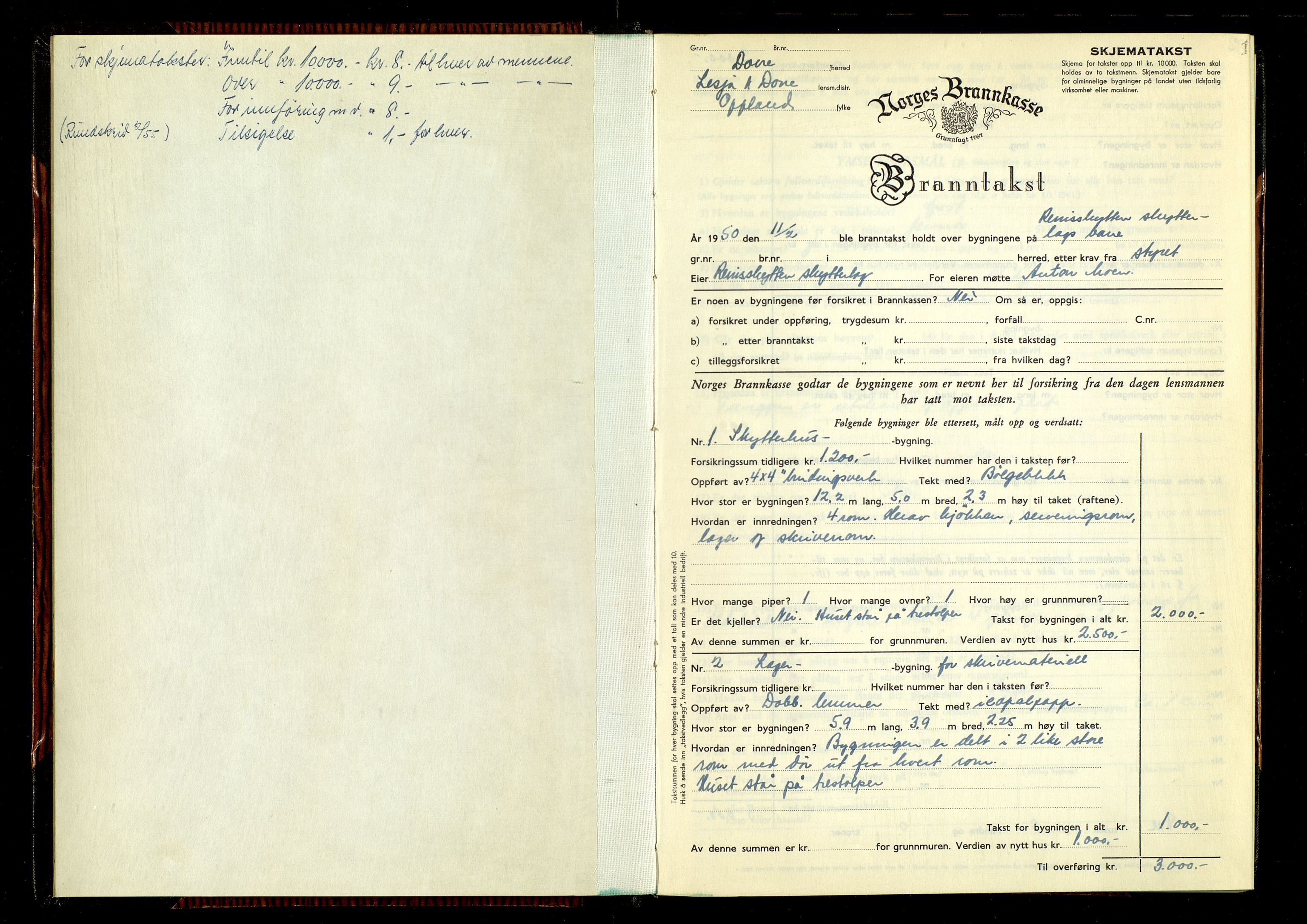 Norges Brannkasse, Lesja og Dovre, AV/SAH-NBRAND-030/F/L0004: Branntakstprotokoll, 1950-1956