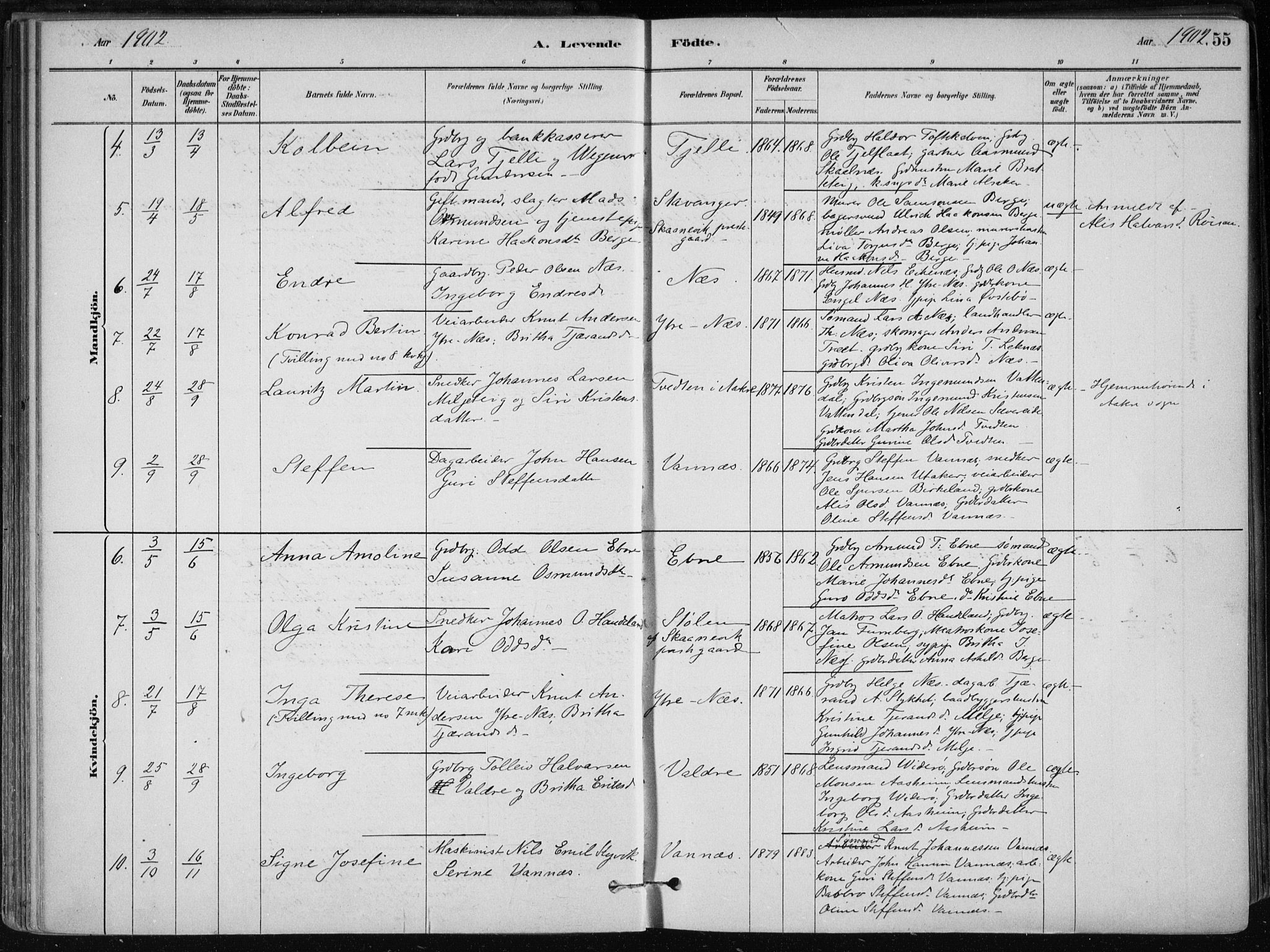 Skånevik sokneprestembete, SAB/A-77801/H/Haa: Parish register (official) no. B 1, 1879-1914, p. 55