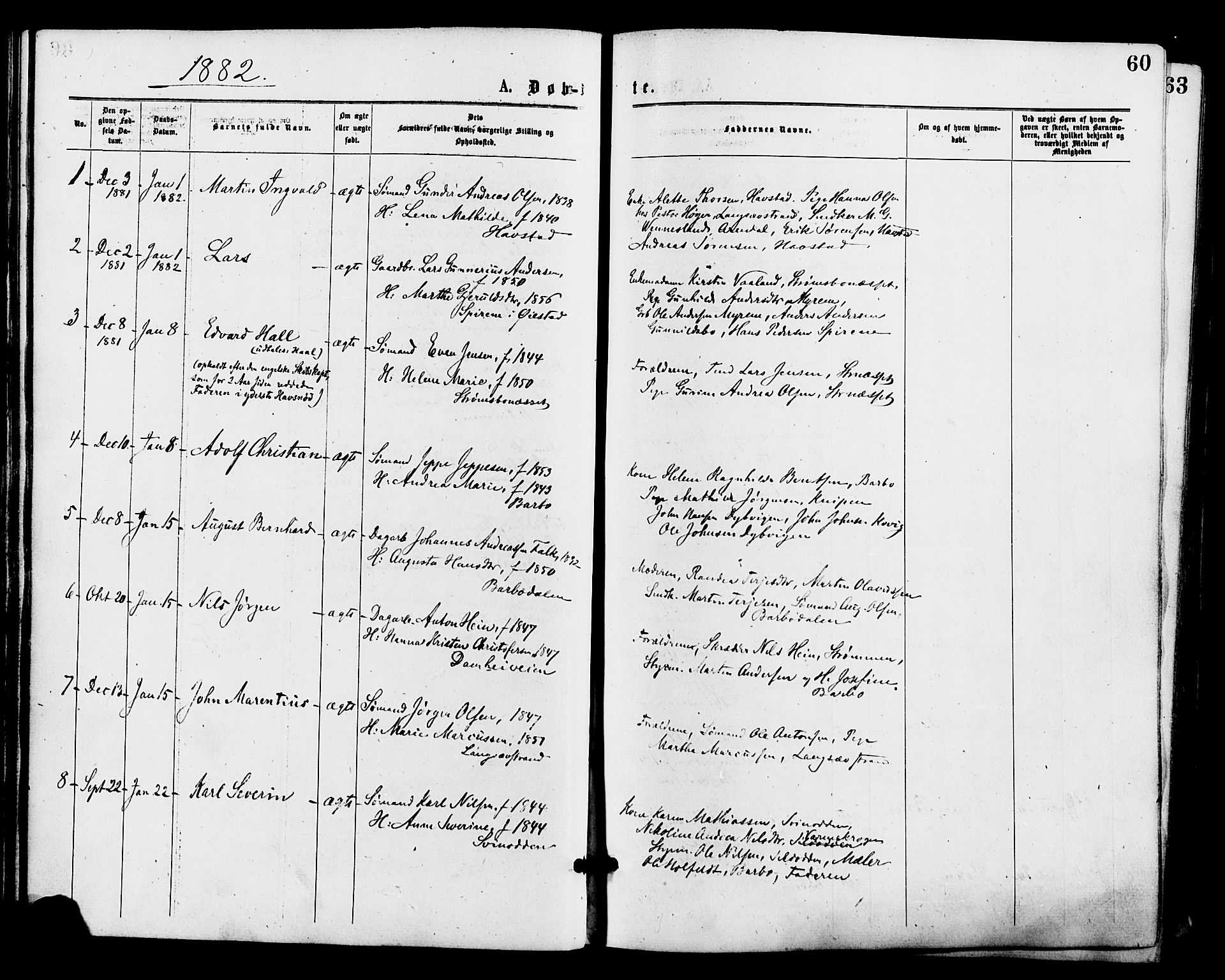 Barbu sokneprestkontor, AV/SAK-1111-0003/F/Fa/L0001: Parish register (official) no. A 1 /1, 1878-1883, p. 60