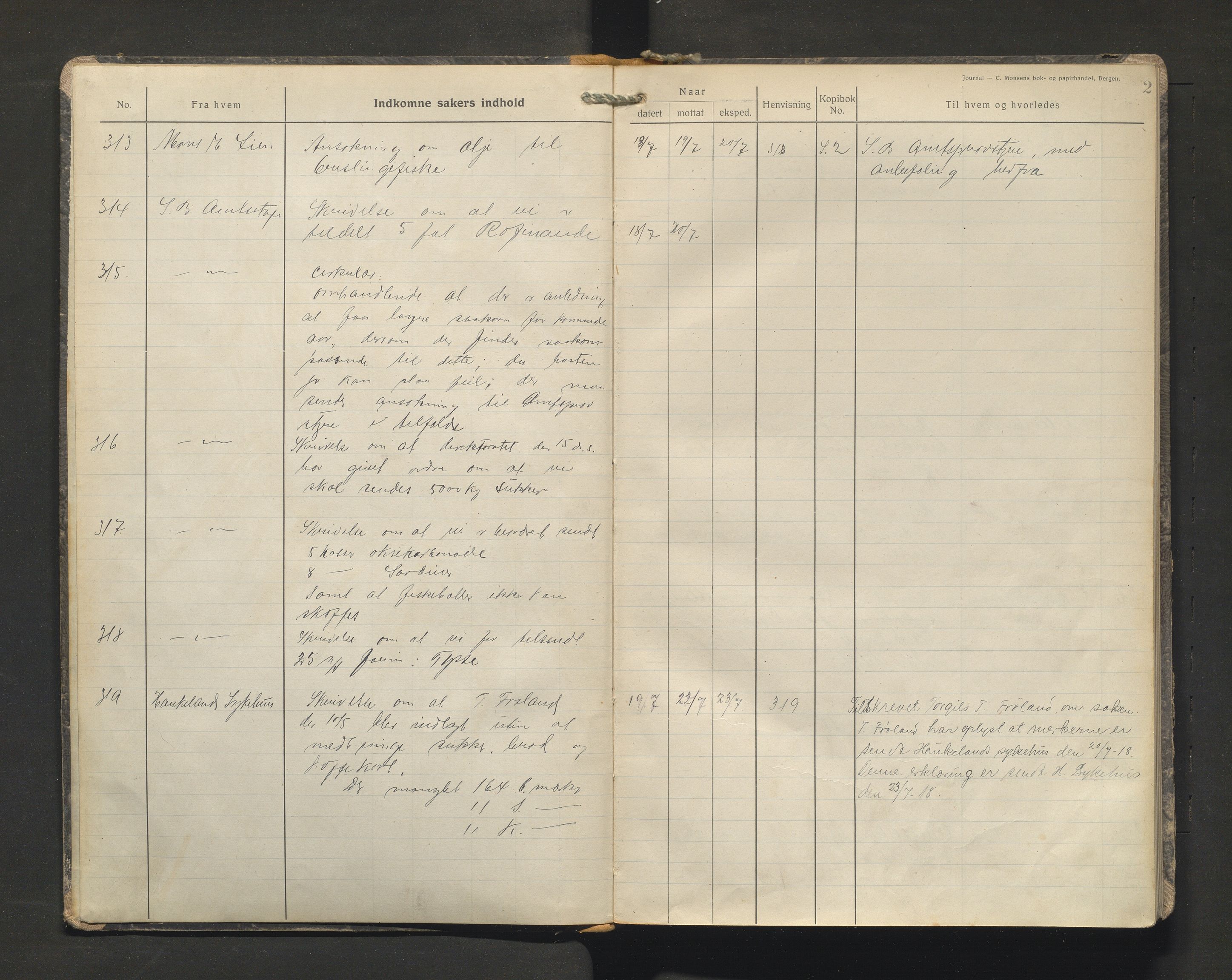 Samnanger kommune. Provianteringsrådet, IKAH/1242-840/C/Ca/L0002: Postjournal for Samnanger provianteringsråd, 1918-1919