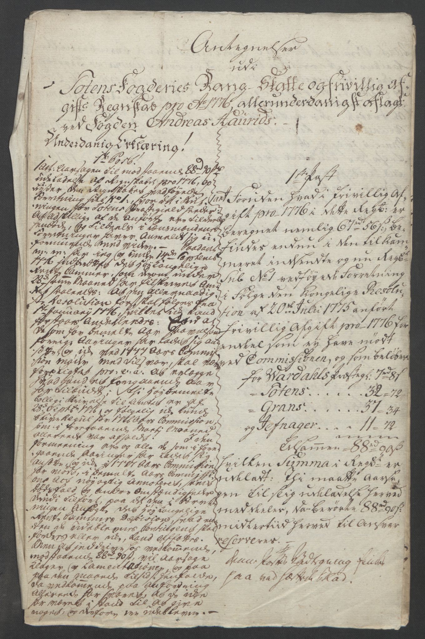 Rentekammeret inntil 1814, Reviderte regnskaper, Fogderegnskap, AV/RA-EA-4092/R19/L1399: Fogderegnskap Toten, Hadeland og Vardal, 1762-1783, p. 425