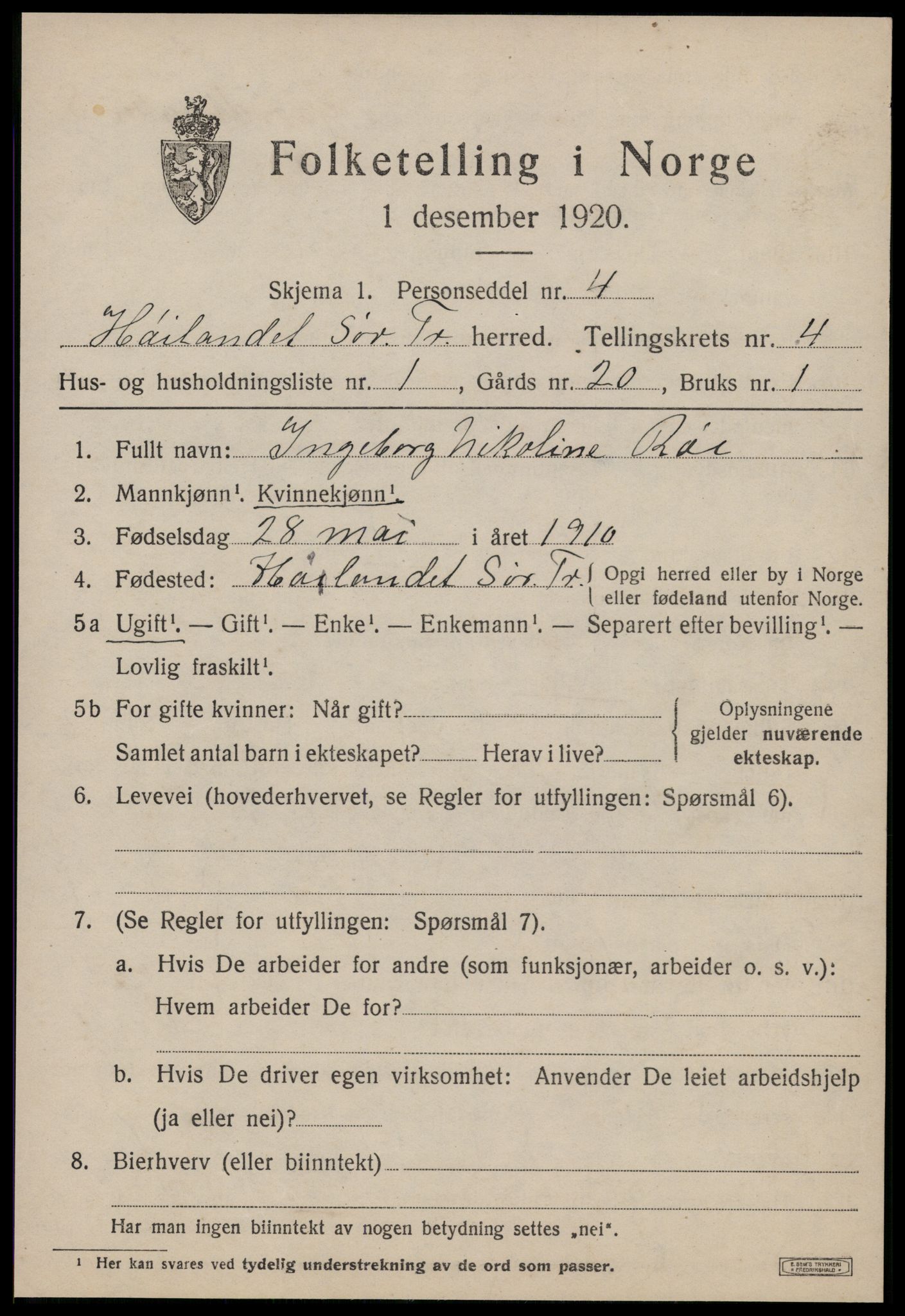 SAT, 1920 census for Hølonda, 1920, p. 1529