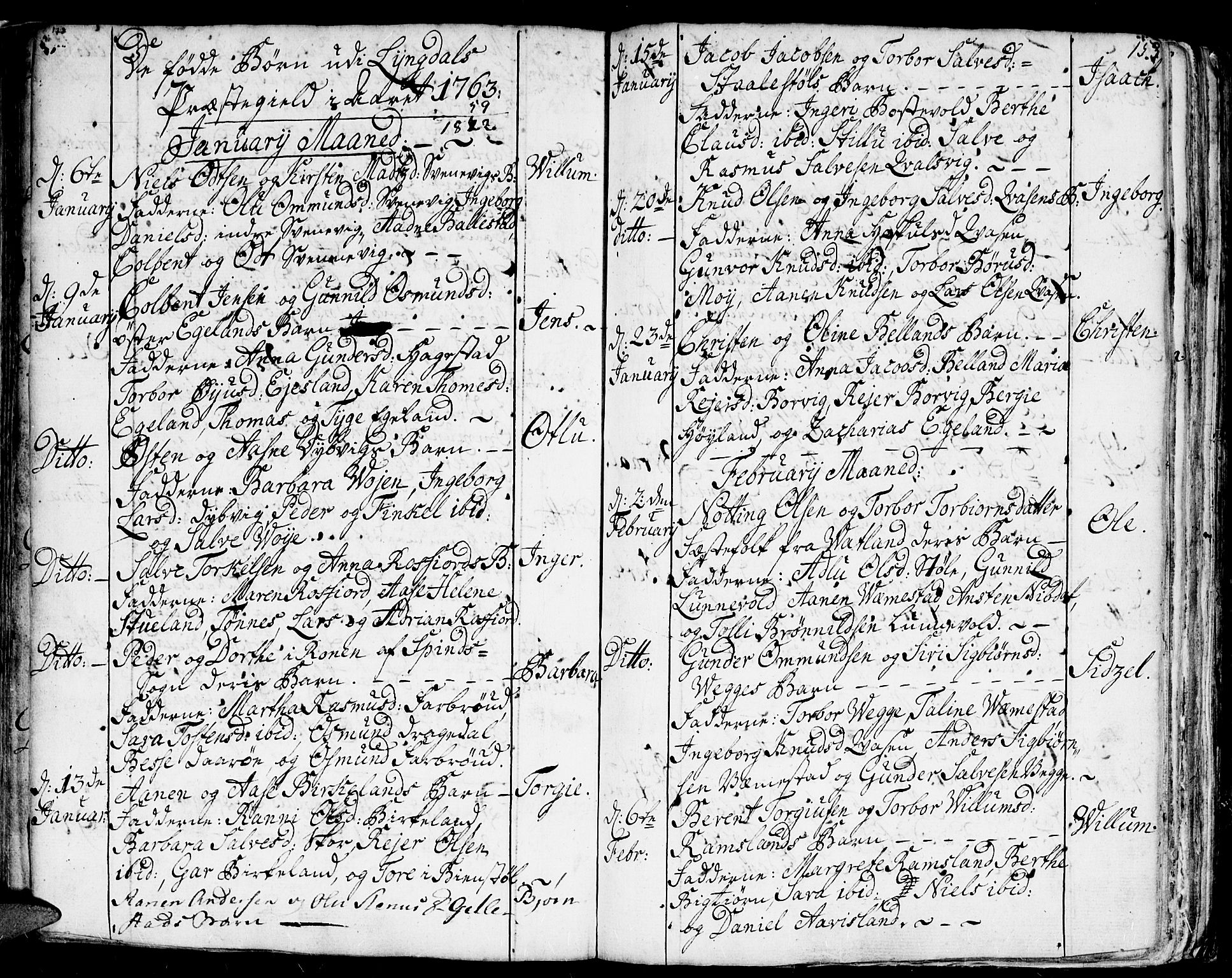 Lyngdal sokneprestkontor, SAK/1111-0029/F/Fa/Fac/L0001: Parish register (official) no. A 1, 1727-1779, p. 153