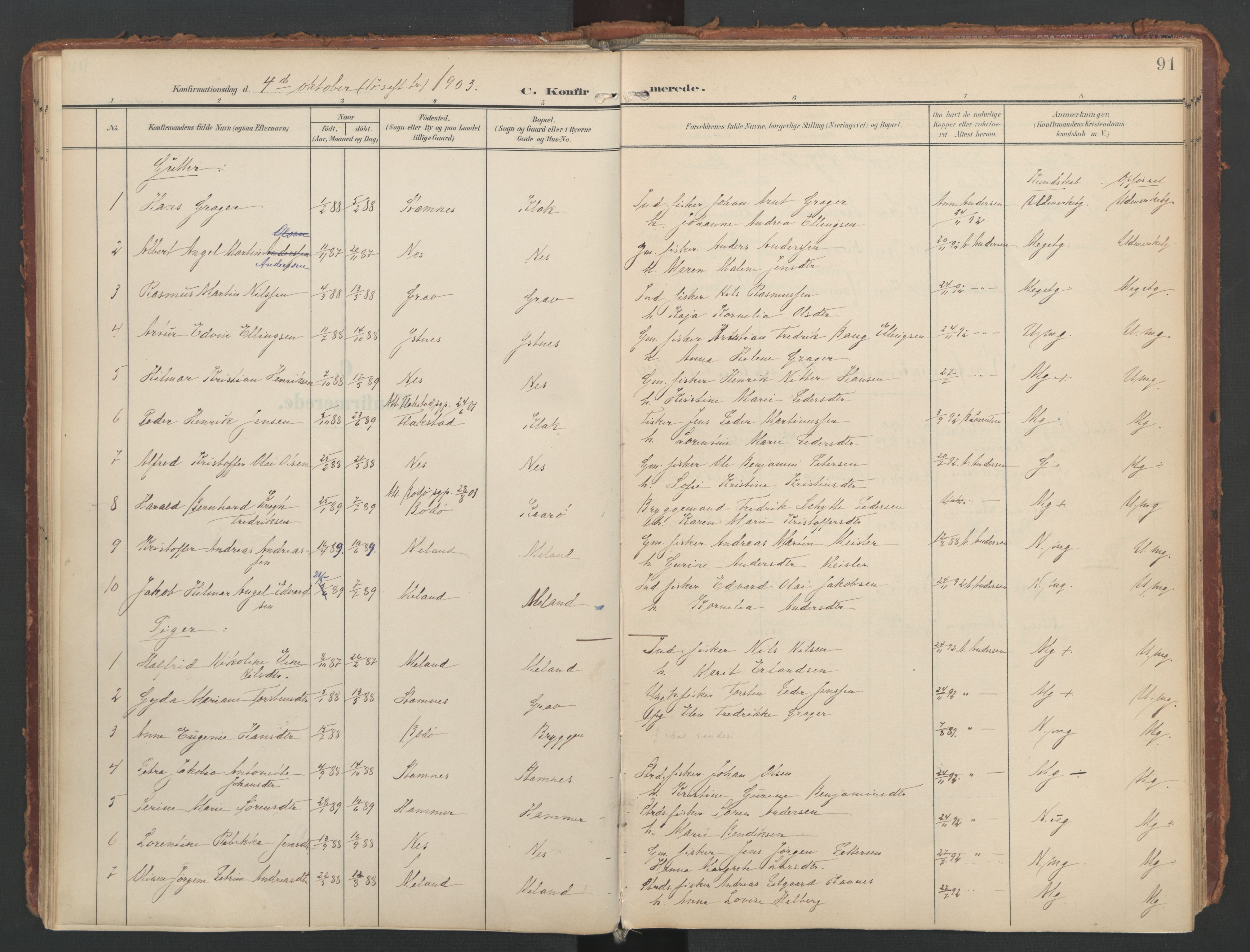 Ministerialprotokoller, klokkerbøker og fødselsregistre - Nordland, SAT/A-1459/808/L0129: Parish register (official) no. 808A02, 1903-1931, p. 91