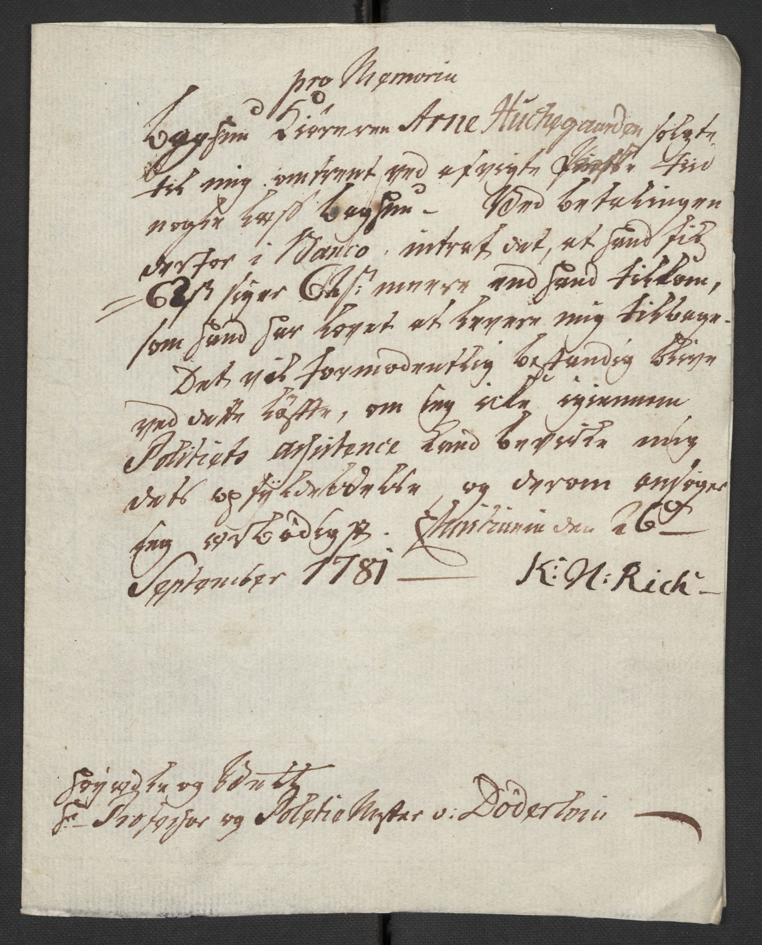 Oslo politidistrikt, AV/SAO-A-10085/D/Da/L0003: Innkomne brev, pro memoria m.v., 1781, p. 134