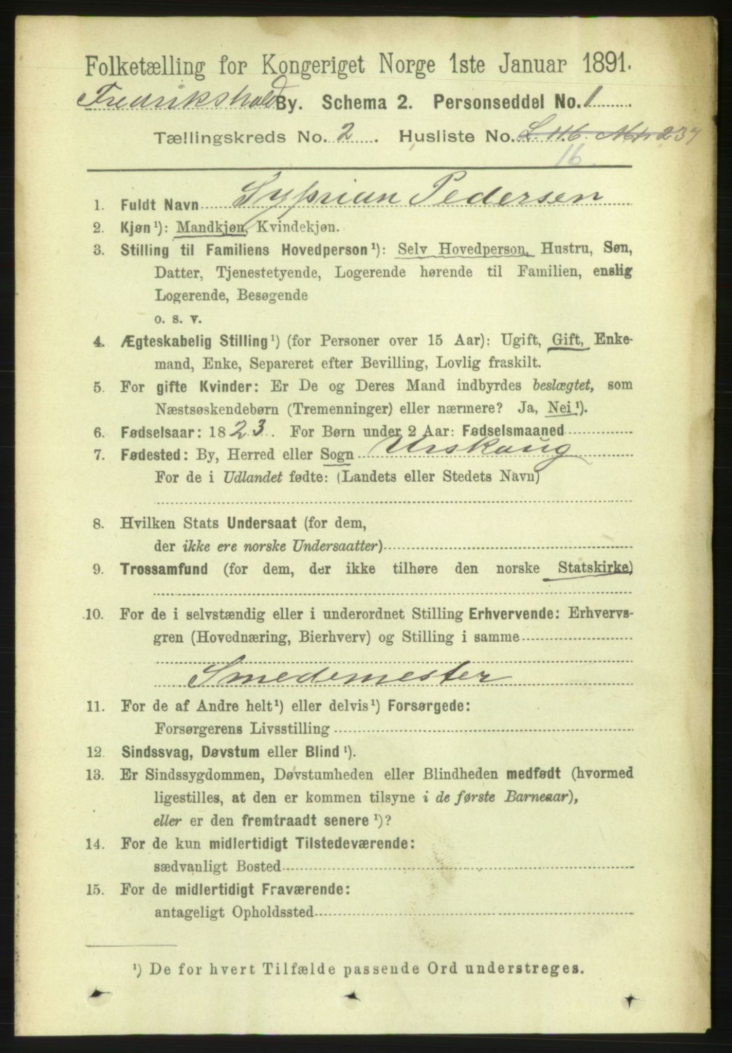 RA, 1891 census for 0101 Fredrikshald, 1891, p. 2820