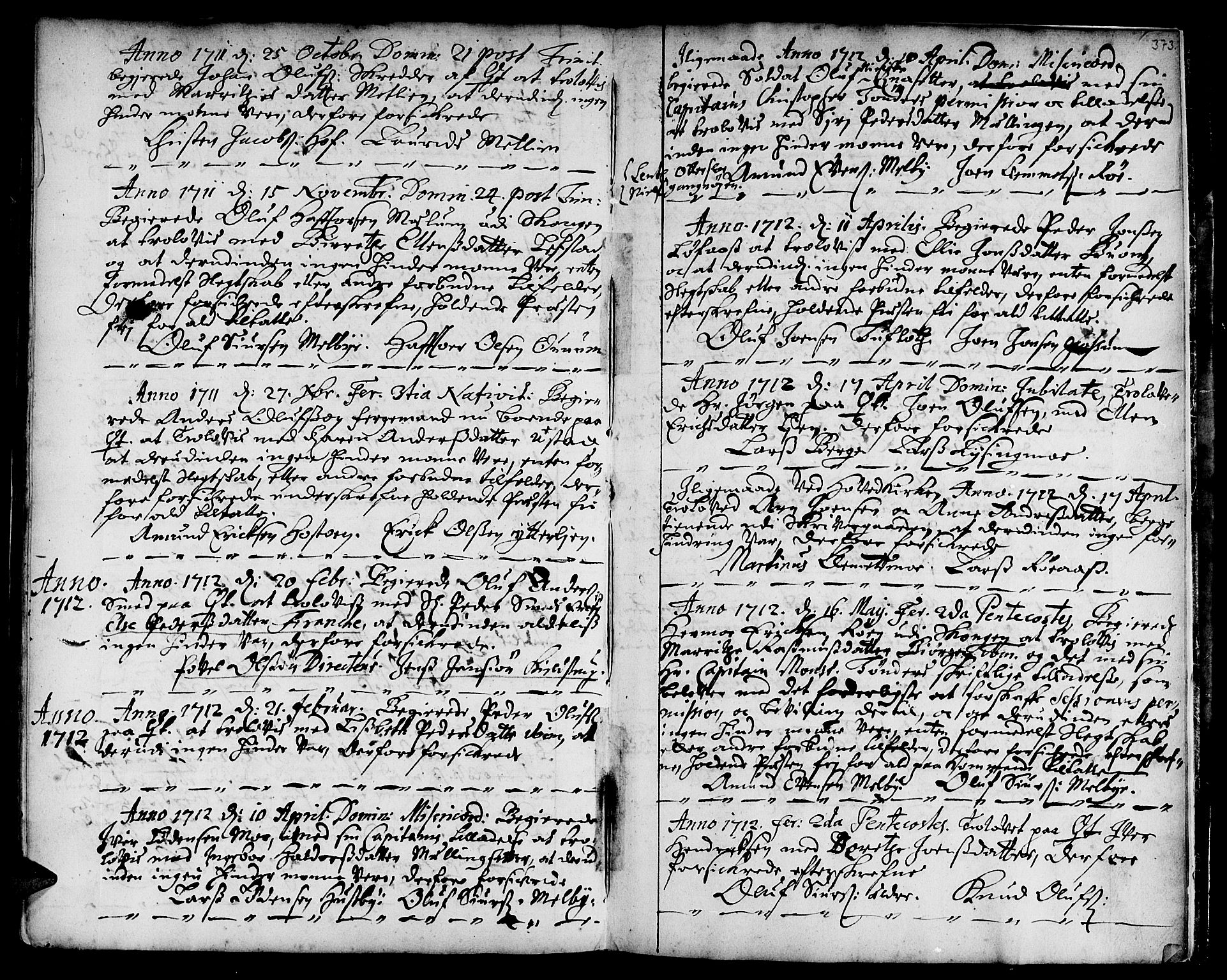 Ministerialprotokoller, klokkerbøker og fødselsregistre - Sør-Trøndelag, SAT/A-1456/668/L0801: Parish register (official) no. 668A01, 1695-1716, p. 372-373