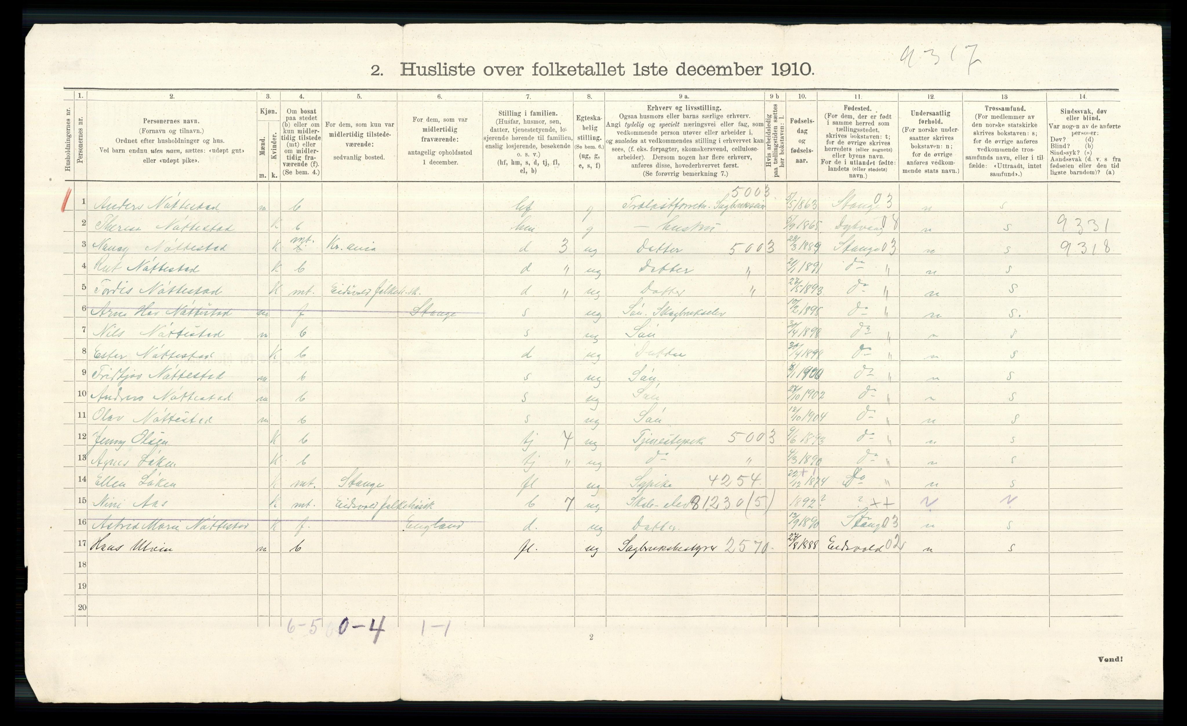 RA, 1910 census for Vang, 1910, p. 52