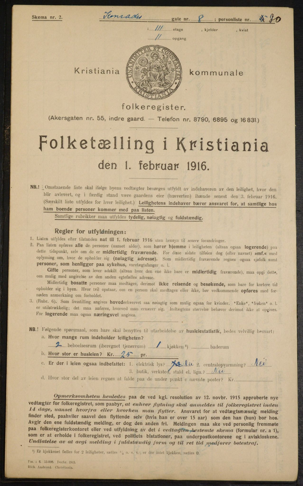 OBA, Municipal Census 1916 for Kristiania, 1916, p. 13650