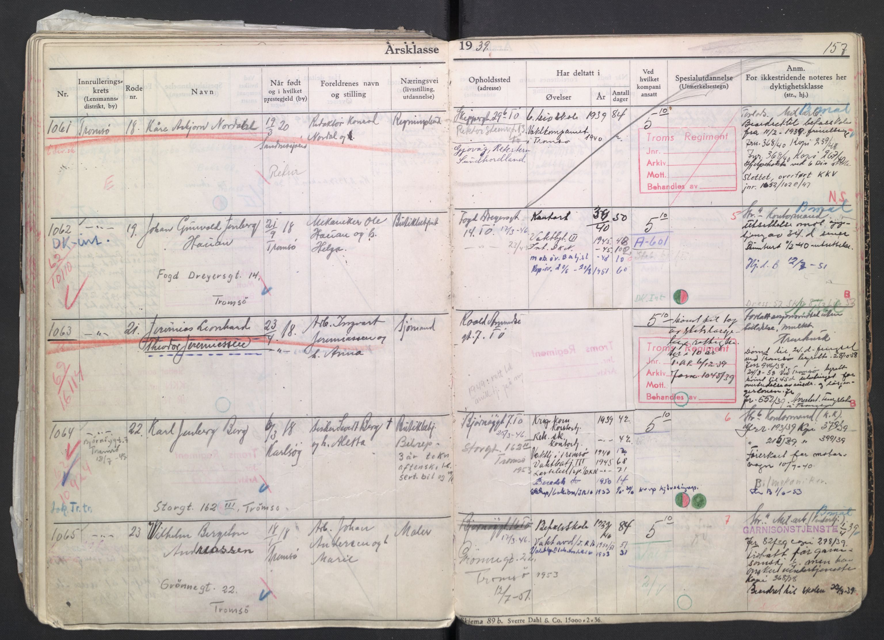 Forsvaret, Troms infanteriregiment nr. 16, AV/RA-RAFA-3146/P/Pa/L0007/0004: Ruller / Rulle for regimentets menige mannskaper, årsklasse 1939, 1939, p. 157