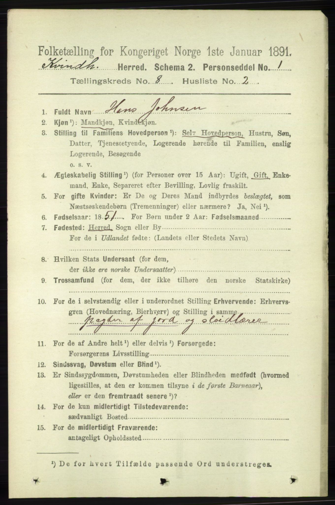 RA, 1891 census for 1224 Kvinnherad, 1891, p. 2979