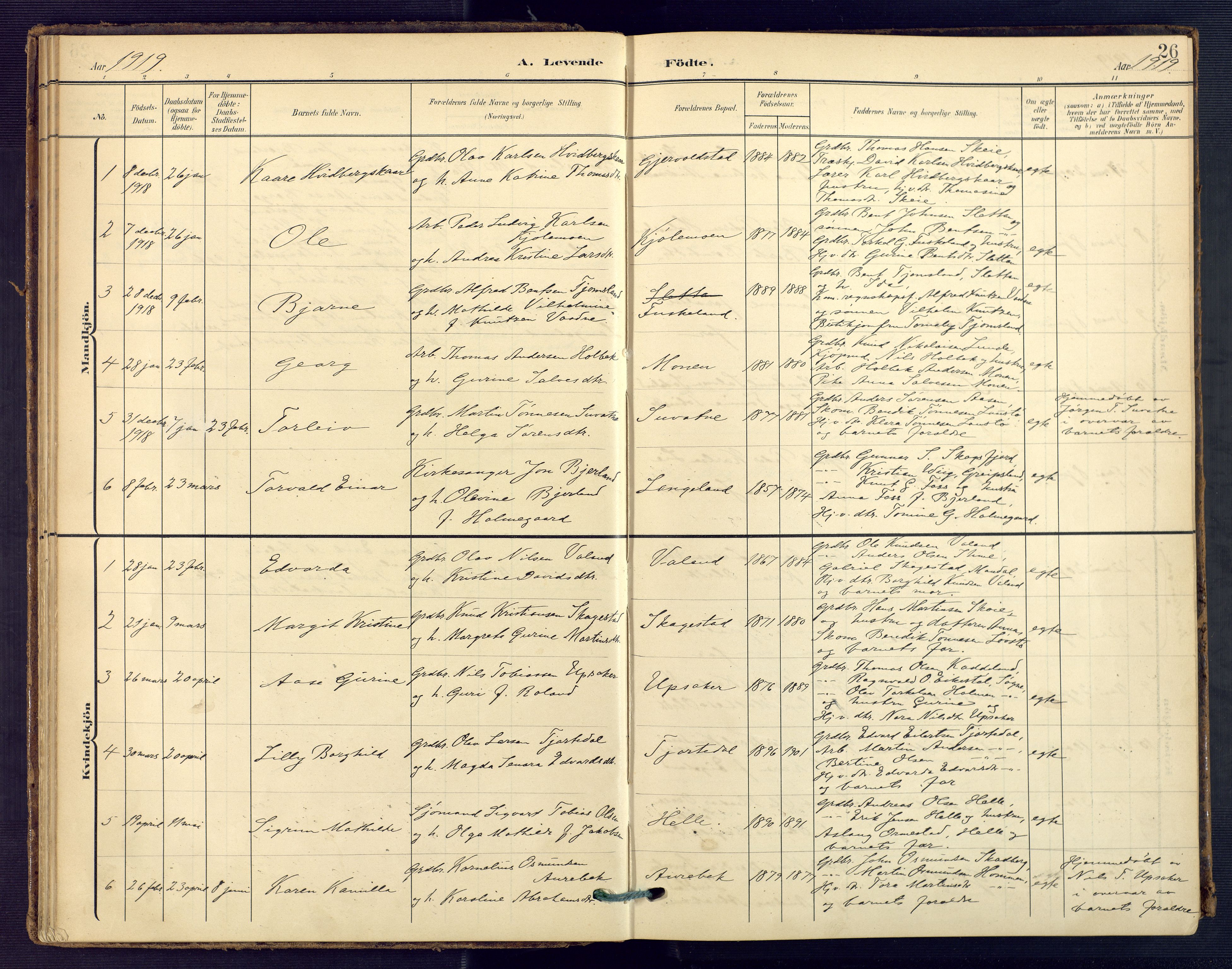 Holum sokneprestkontor, SAK/1111-0022/F/Fa/Faa/L0008: Parish register (official) no. A 8, 1908-1929, p. 26