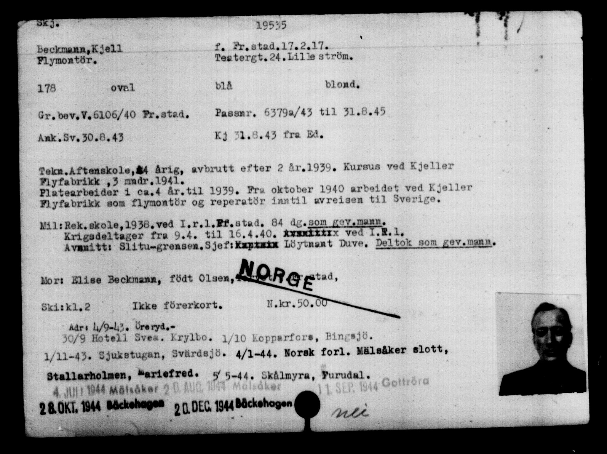 Utenriksstasjonene, Legasjonen i Stockholm, Flyktningkontoret, AV/RA-S-6753/V/Va/L0009: Kjesäterkartoteket, flyktninger med registreringsnr. 18502-22048, 1940-1945, p. 1189