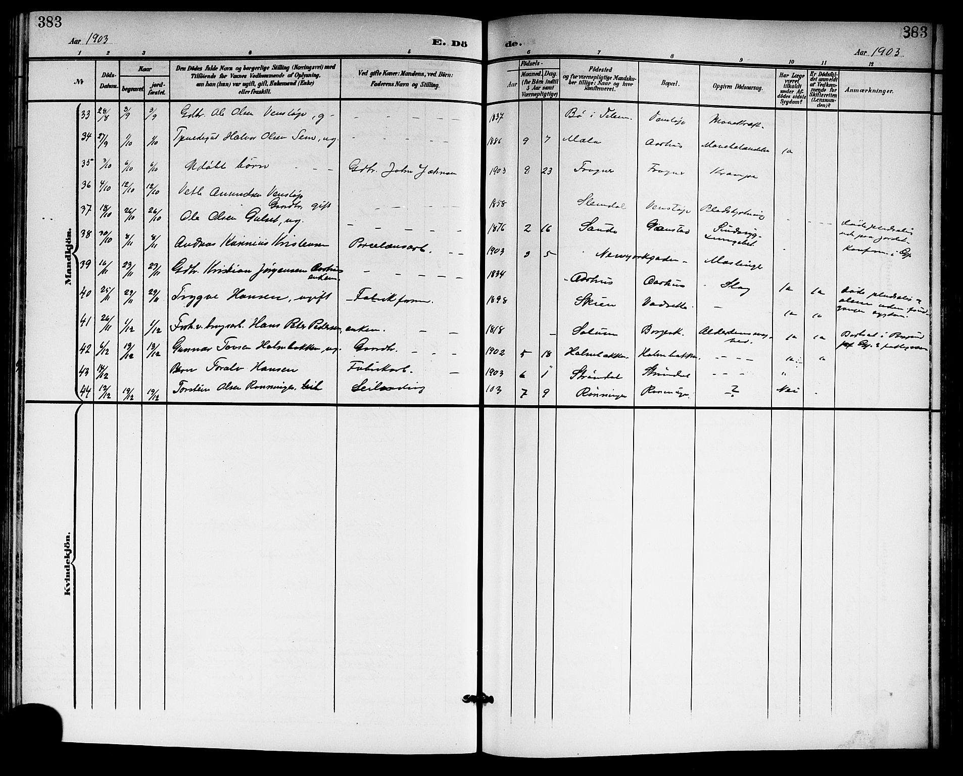 Gjerpen kirkebøker, SAKO/A-265/G/Ga/L0003: Parish register (copy) no. I 3, 1901-1919, p. 383