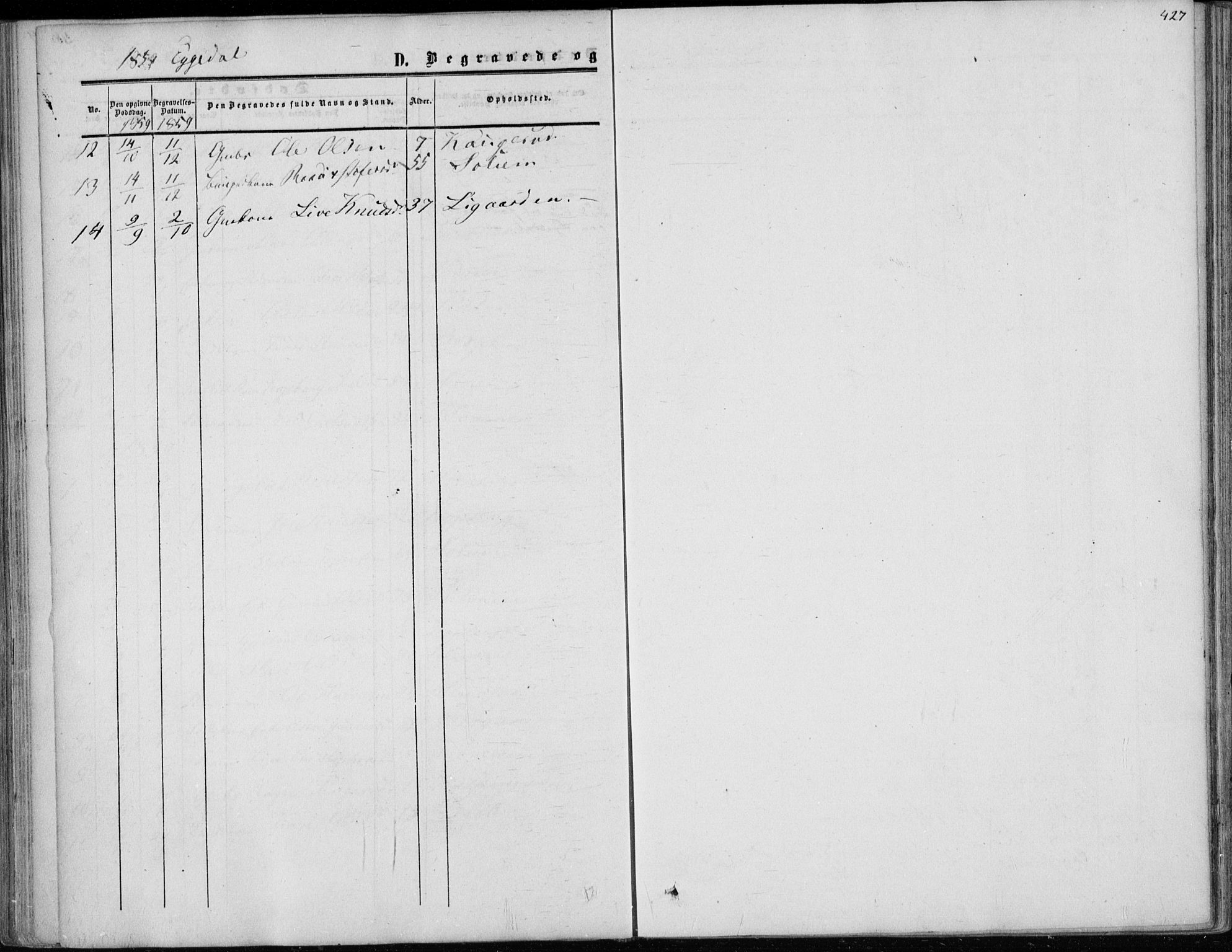 Sigdal kirkebøker, AV/SAKO-A-245/F/Fa/L0008: Parish register (official) no. I 8, 1850-1859, p. 427