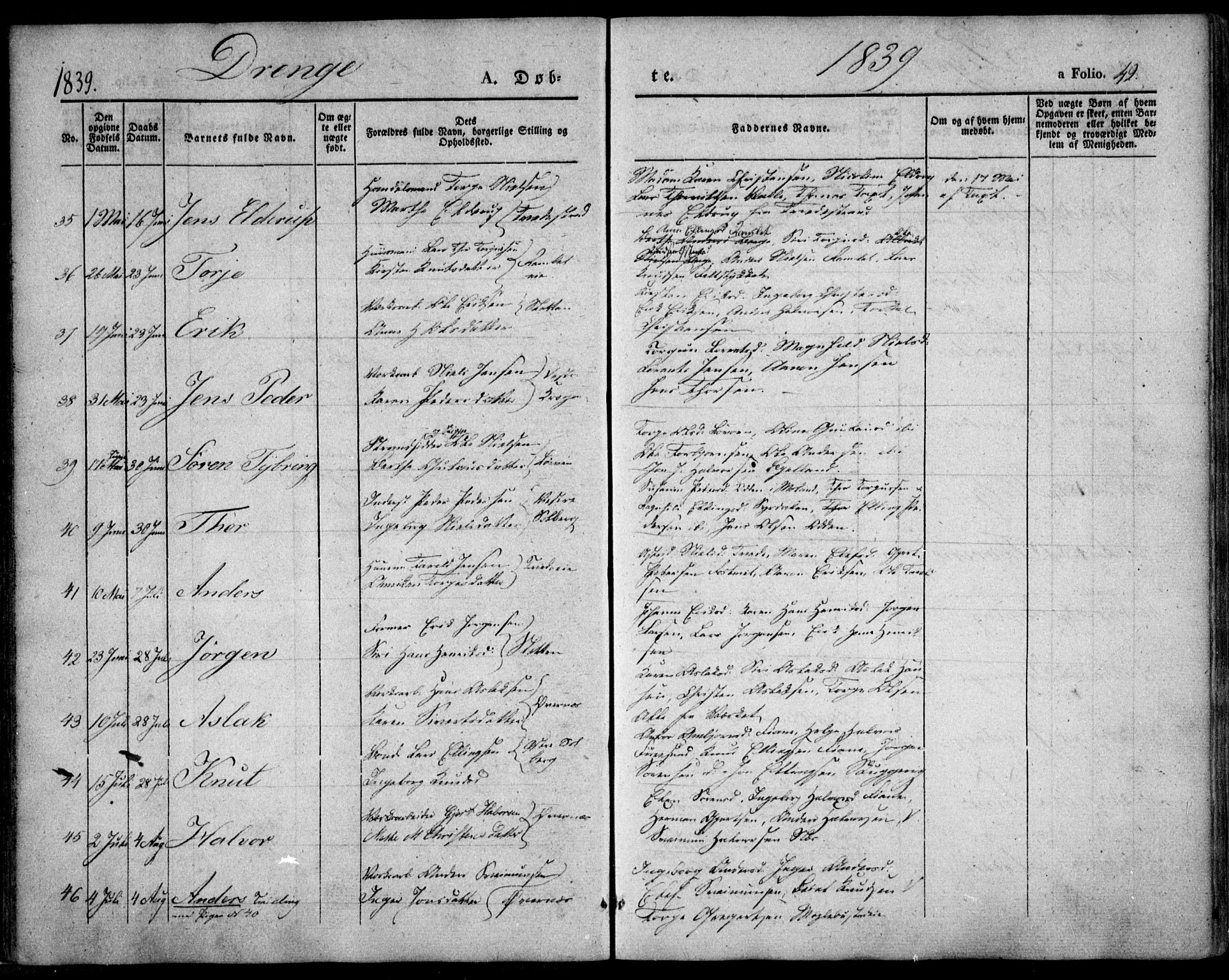 Holt sokneprestkontor, SAK/1111-0021/F/Fa/L0007: Parish register (official) no. A 7, 1836-1848, p. 42