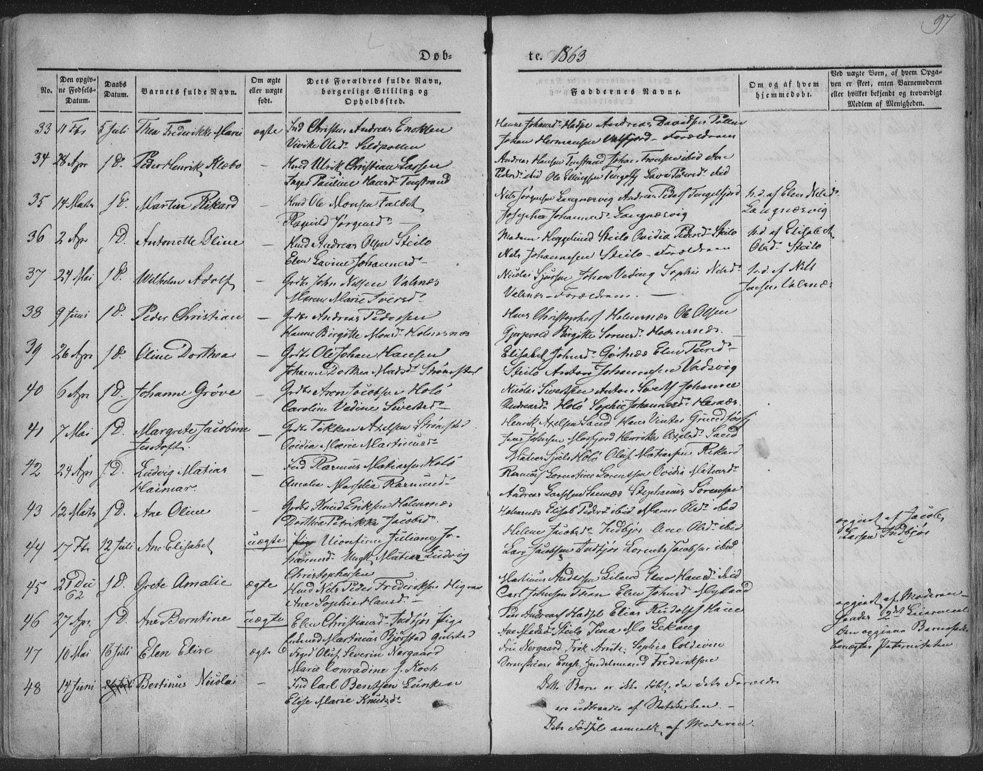 Ministerialprotokoller, klokkerbøker og fødselsregistre - Nordland, AV/SAT-A-1459/888/L1241: Parish register (official) no. 888A07, 1849-1869, p. 97