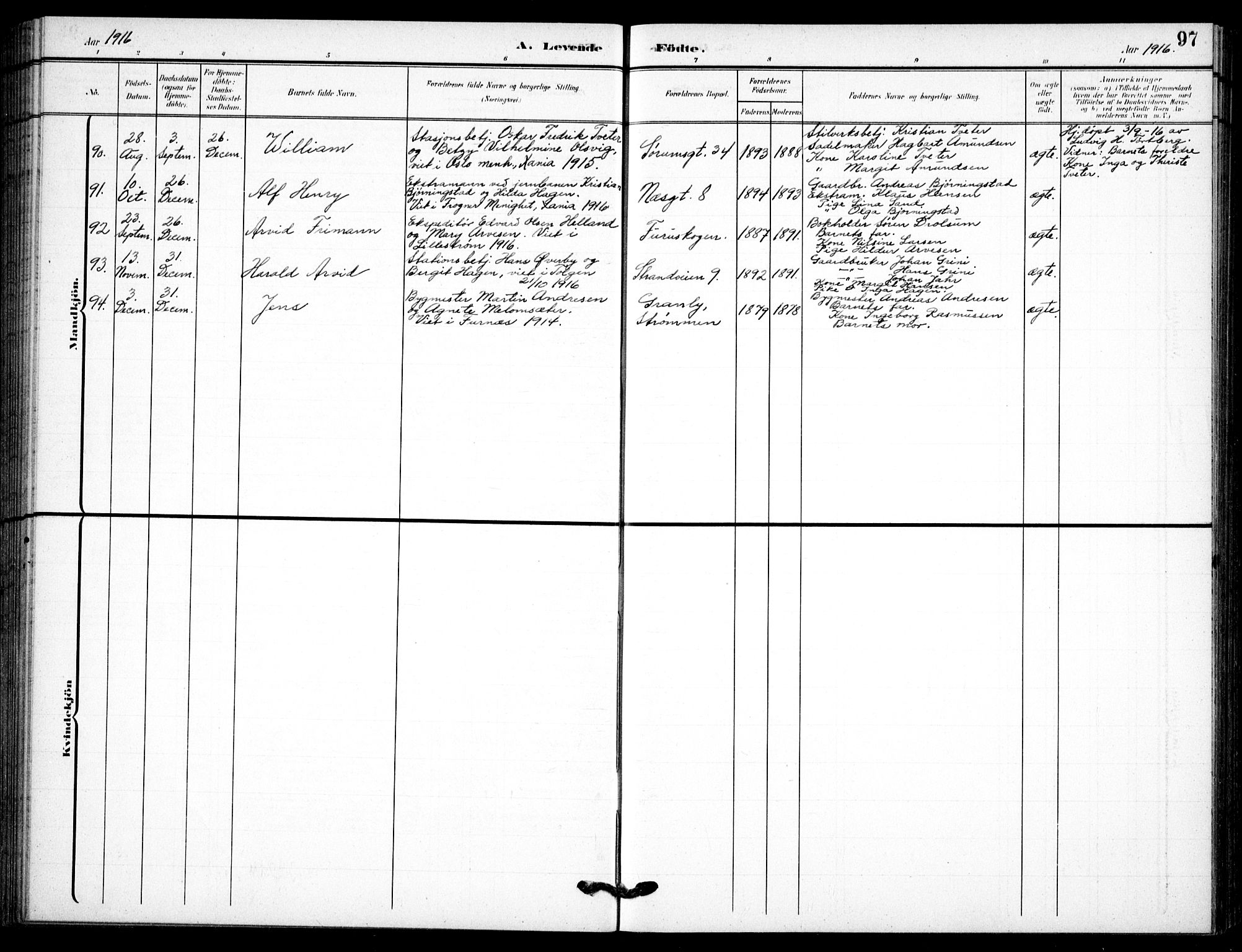 Skedsmo prestekontor Kirkebøker, AV/SAO-A-10033a/F/Fc/L0001: Parish register (official) no. III 1, 1908-1916, p. 97