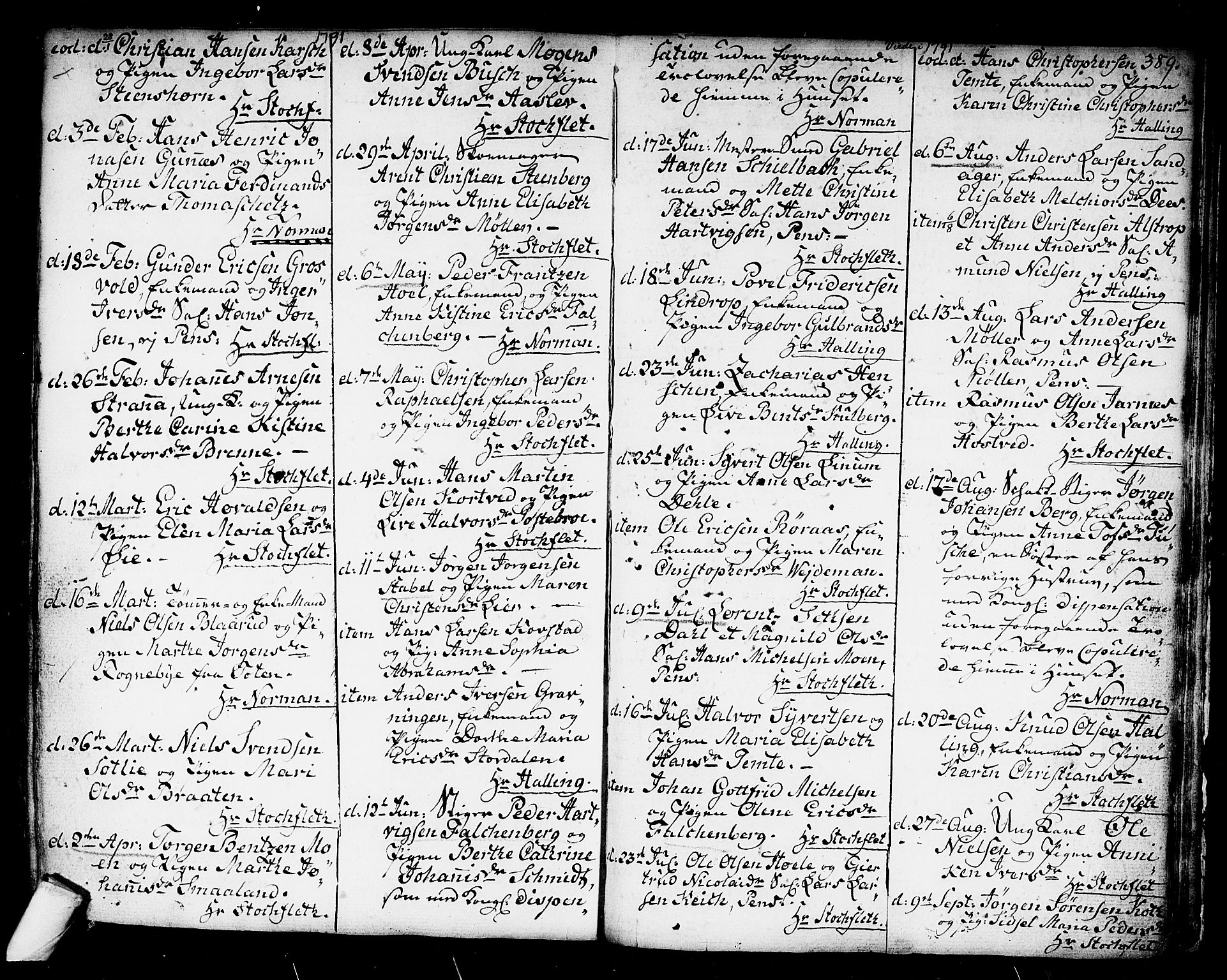 Kongsberg kirkebøker, SAKO/A-22/F/Fa/L0006: Parish register (official) no. I 6, 1783-1797, p. 389