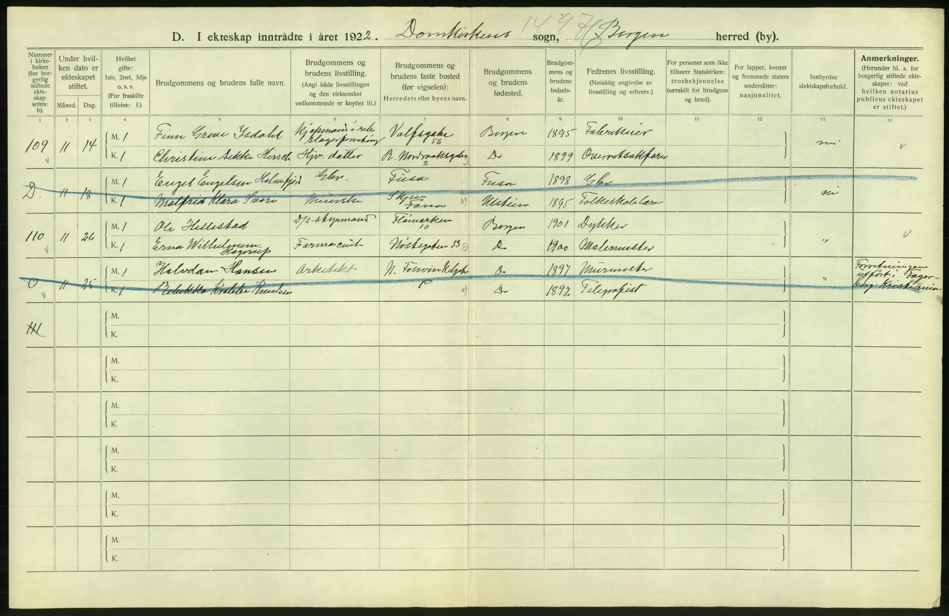 Statistisk sentralbyrå, Sosiodemografiske emner, Befolkning, AV/RA-S-2228/D/Df/Dfc/Dfcb/L0030: Bergen: Gifte, døde, dødfødte., 1922, p. 268