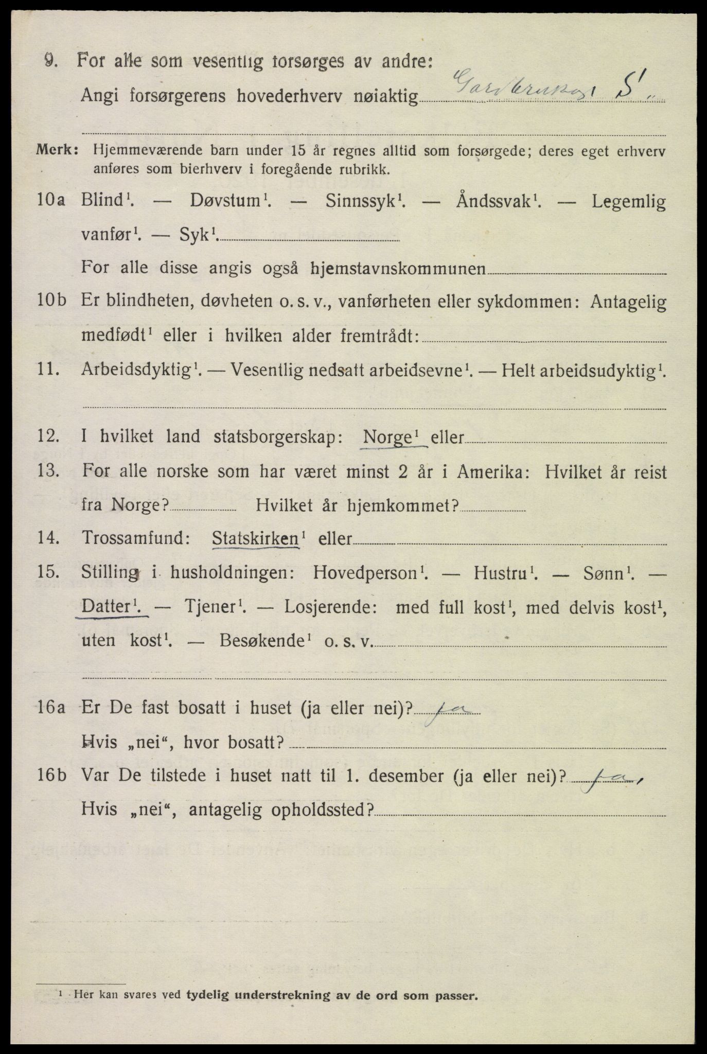 SAK, 1920 census for Valle, 1920, p. 2540