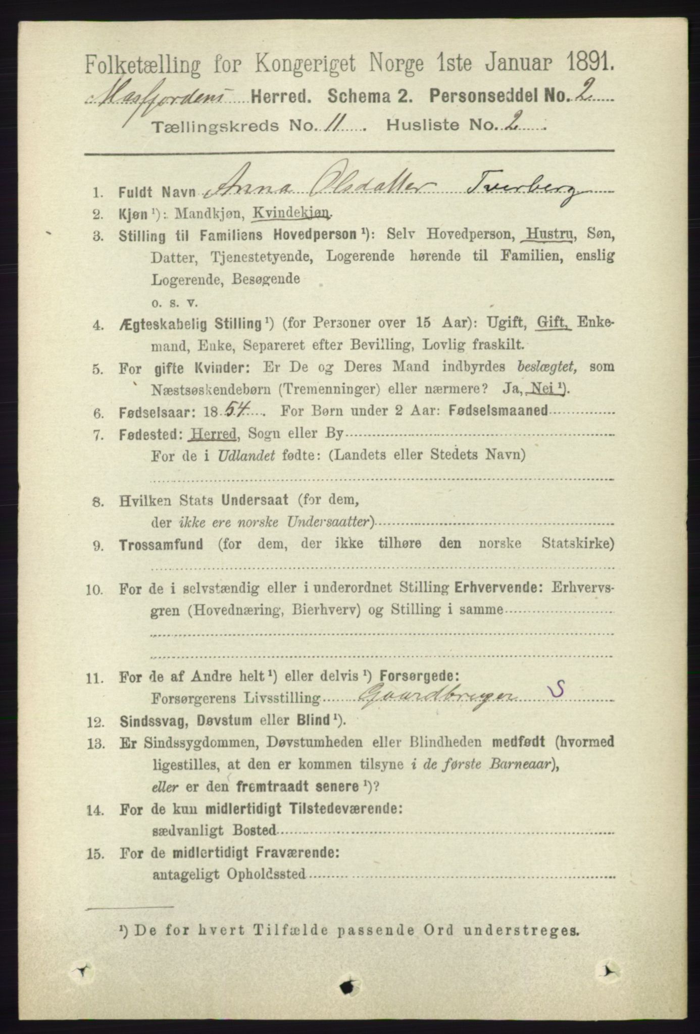 RA, 1891 census for 1266 Masfjorden, 1891, p. 2275