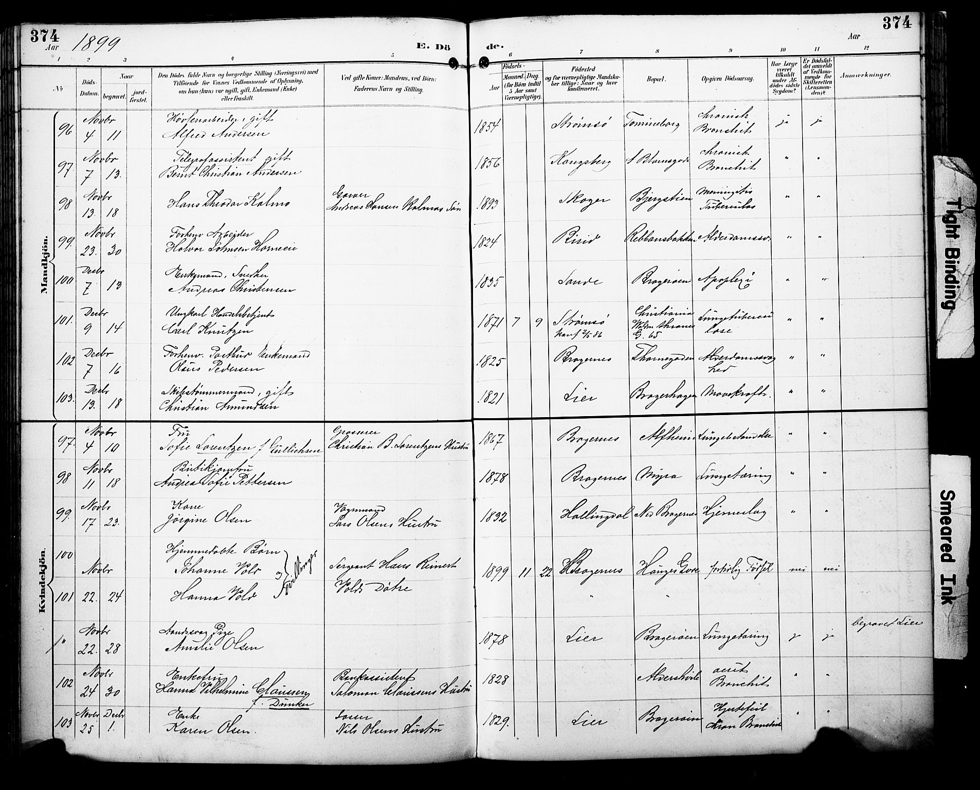 Bragernes kirkebøker, SAKO/A-6/F/Fb/L0008: Parish register (official) no. II 8, 1894-1902, p. 374