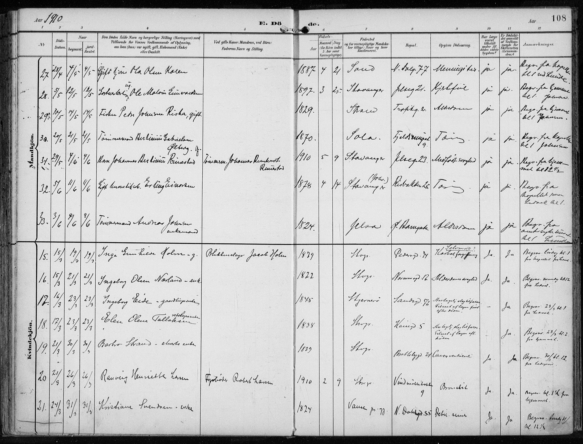 St. Johannes sokneprestkontor, SAST/A-101814/001/30/30BA/L0005: Parish register (official) no. A 5, 1898-1919, p. 108