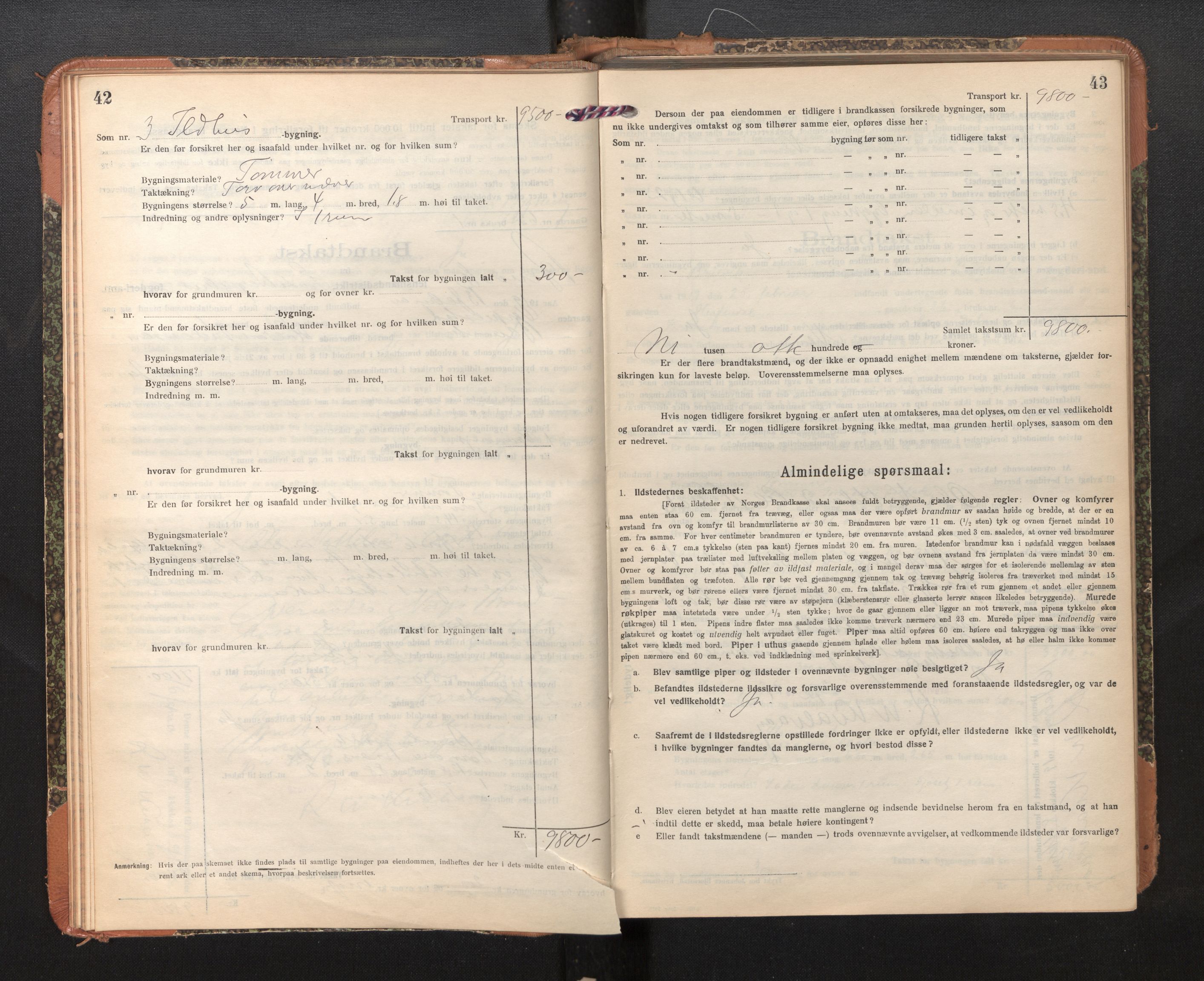 Lensmannen i Bruvik, AV/SAB-A-31301/0012/L0009: Branntakstprotokoll, skjematakst, 1918-1925, p. 42-43