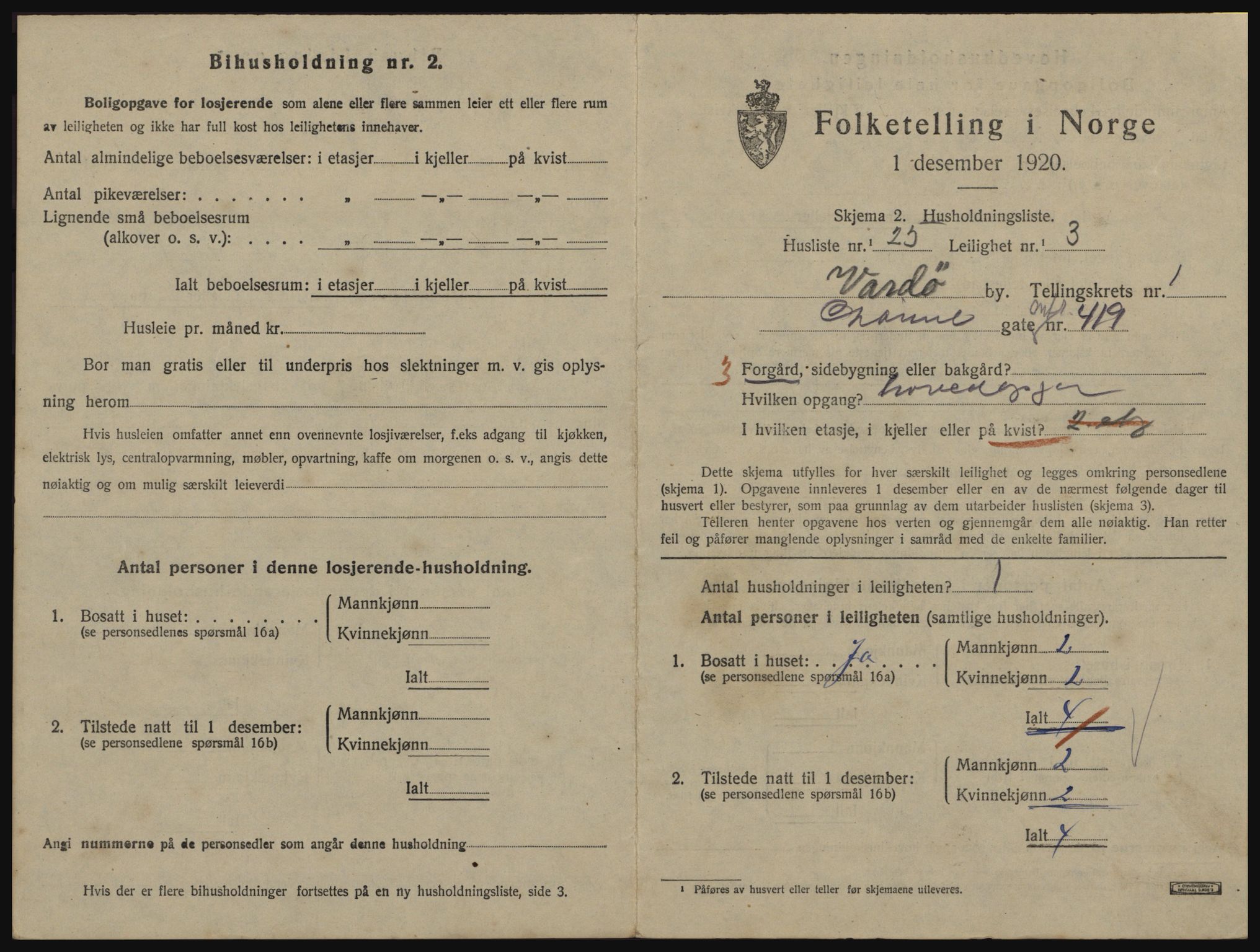 SATØ, 1920 census for Vardø, 1920, p. 1039