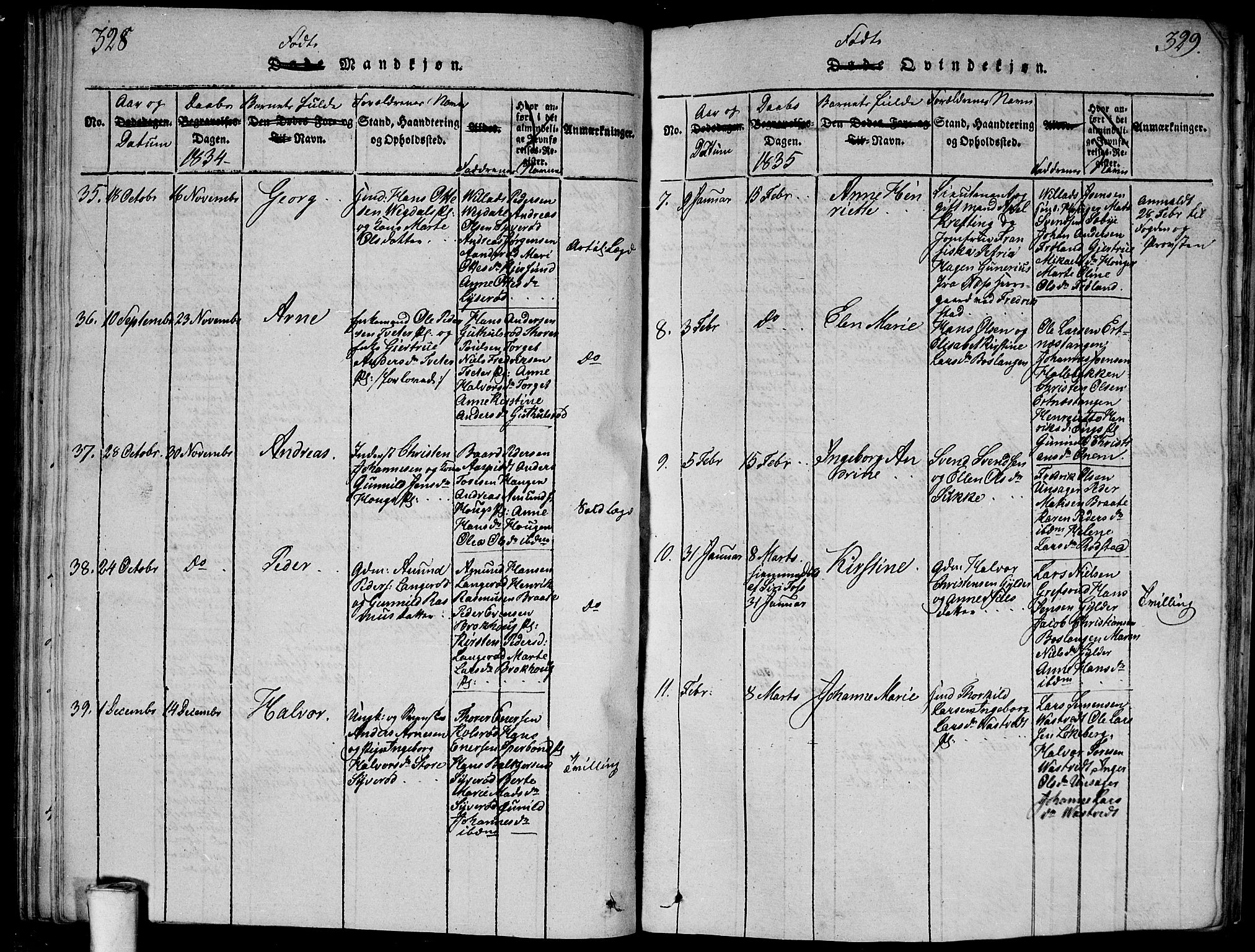 Våler prestekontor Kirkebøker, AV/SAO-A-11083/G/Ga/L0001: Parish register (copy) no. I 1, 1815-1839, p. 328-329